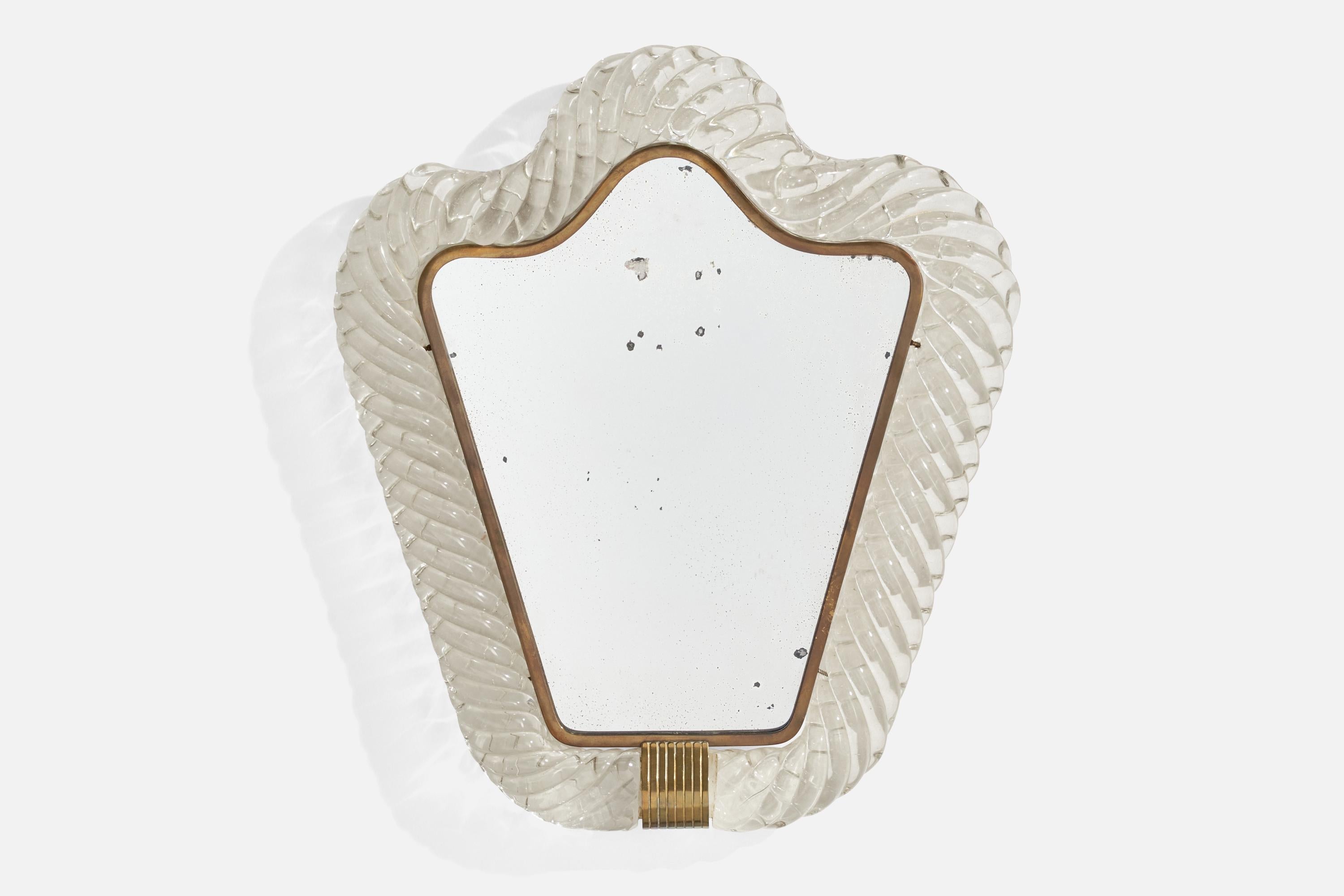 Wandspiegel aus Messing und Murano-Glas, entworfen von Ercole Barovier und hergestellt von Barovier & Toso, Italien, ca. 1940er Jahre.

Abmessungen: 18