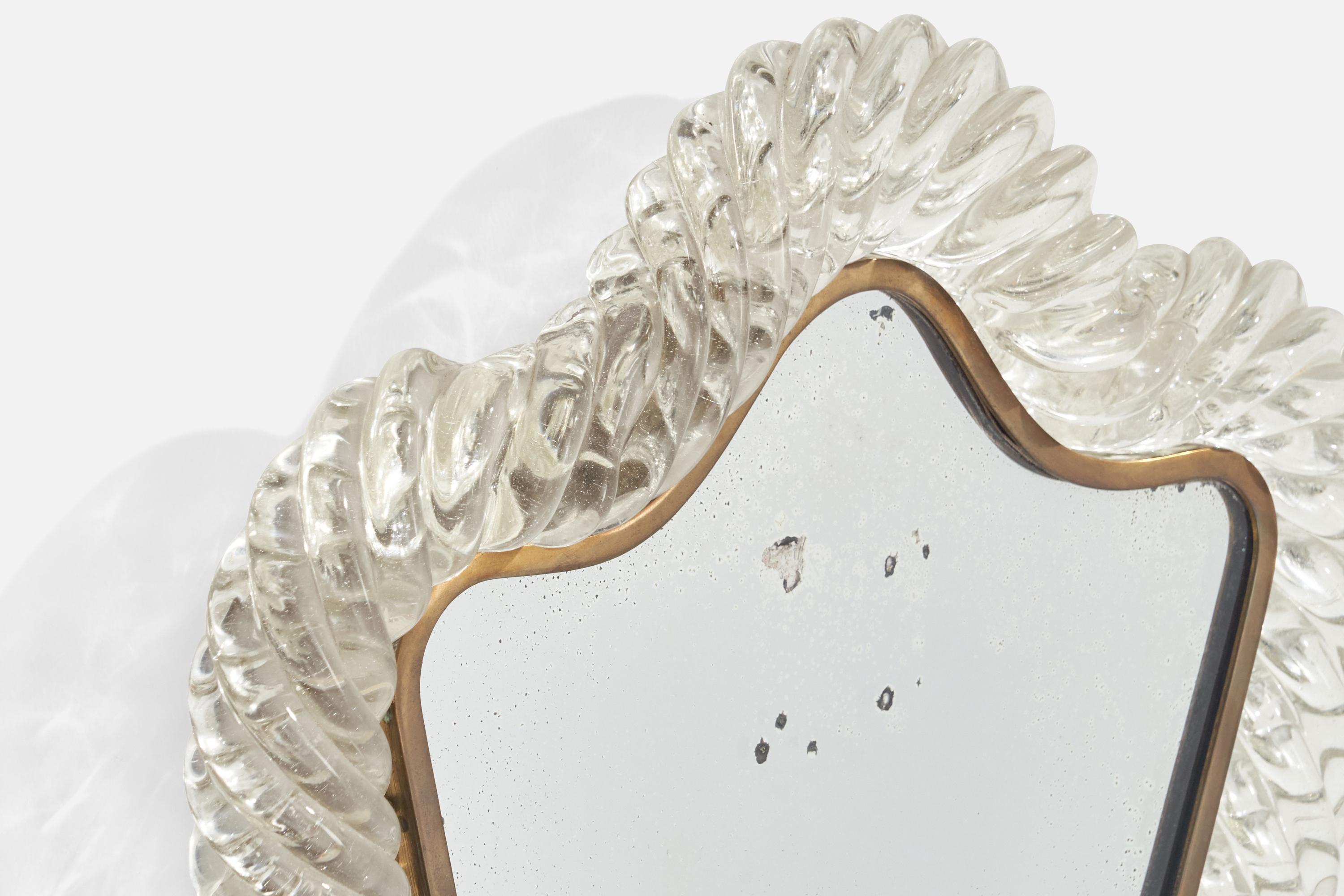 Ercole Barovier, Organischer Wandspiegel, Muranoglas, Messing, Italien um 1940 im Zustand „Gut“ im Angebot in High Point, NC