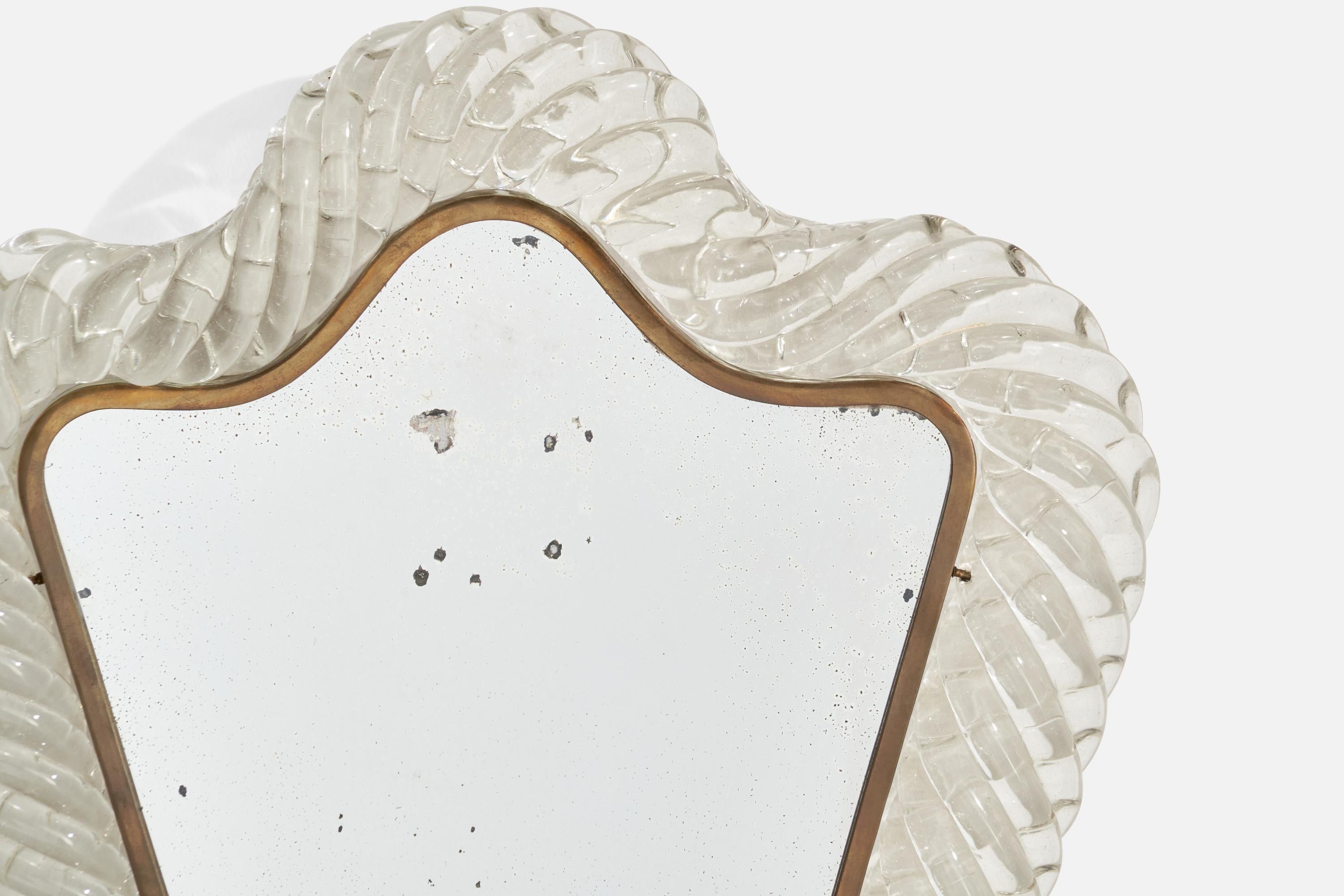 Ercole Barovier, Organischer Wandspiegel, Muranoglas, Messing, Italien um 1940 (Mitte des 20. Jahrhunderts) im Angebot