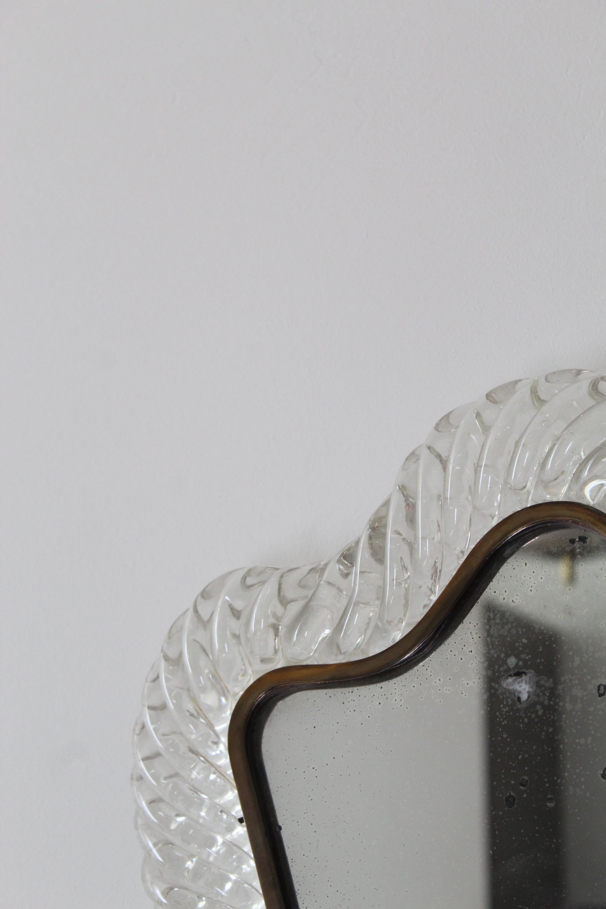 Organic Modern Ercole Barovier, Organic Wall Mirror, Murano Glass, Brass, Mirror, Italy c. 1940 For Sale