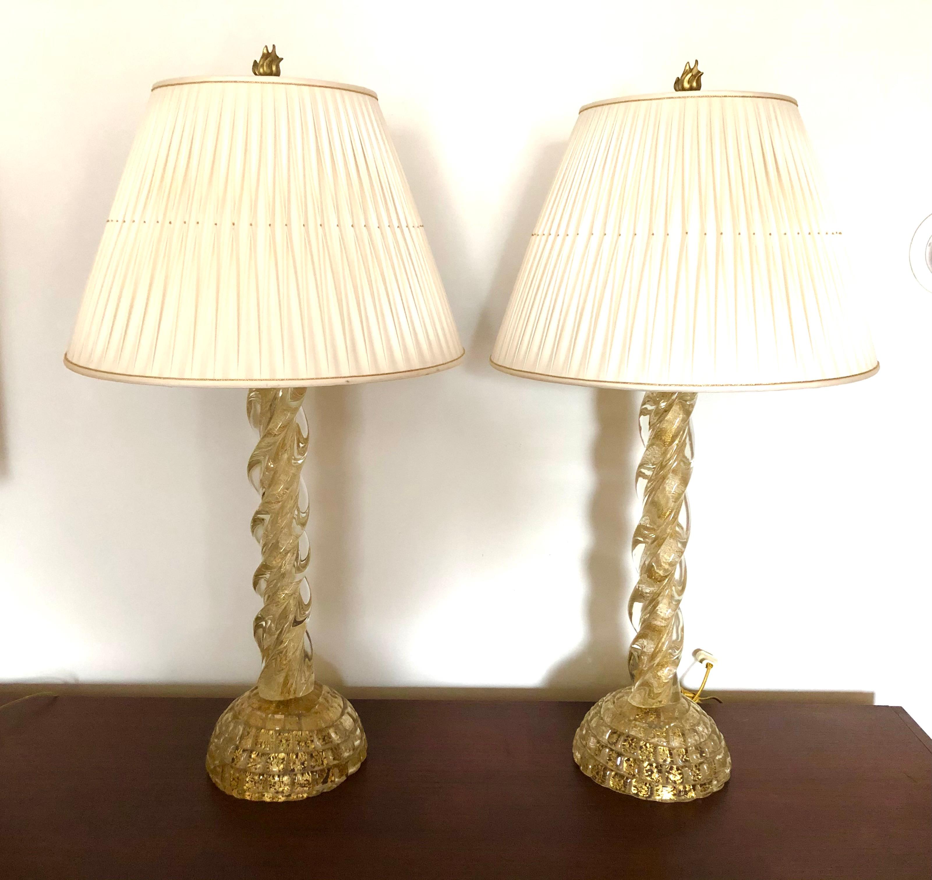 Mid-20th Century Ercole Barovier, Pair Massive Murano Glass Table Lamps For Sale