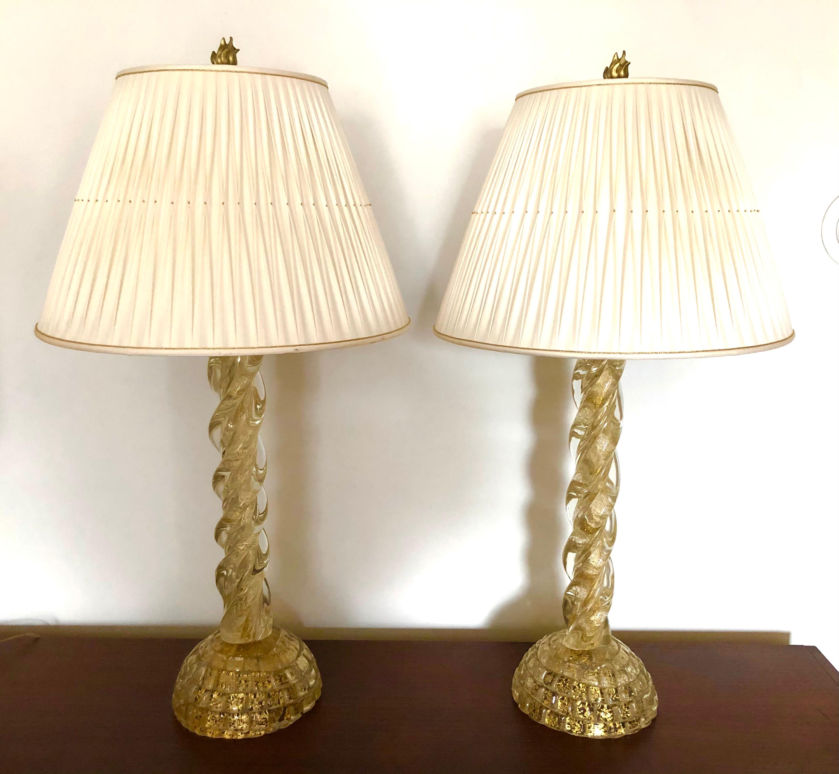 Paar massive Muranoglas-Tischlampen von Ercole Barovier im Angebot 2