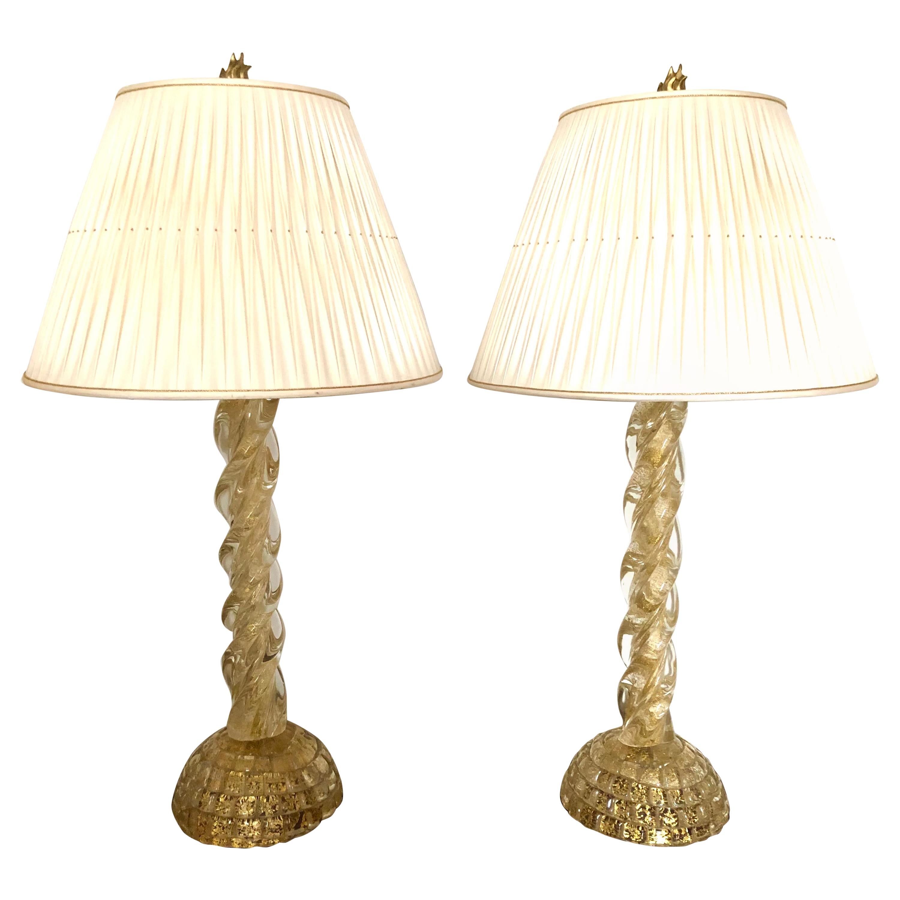 Ercole Barovier, Pair Massive Murano Glass Table Lamps