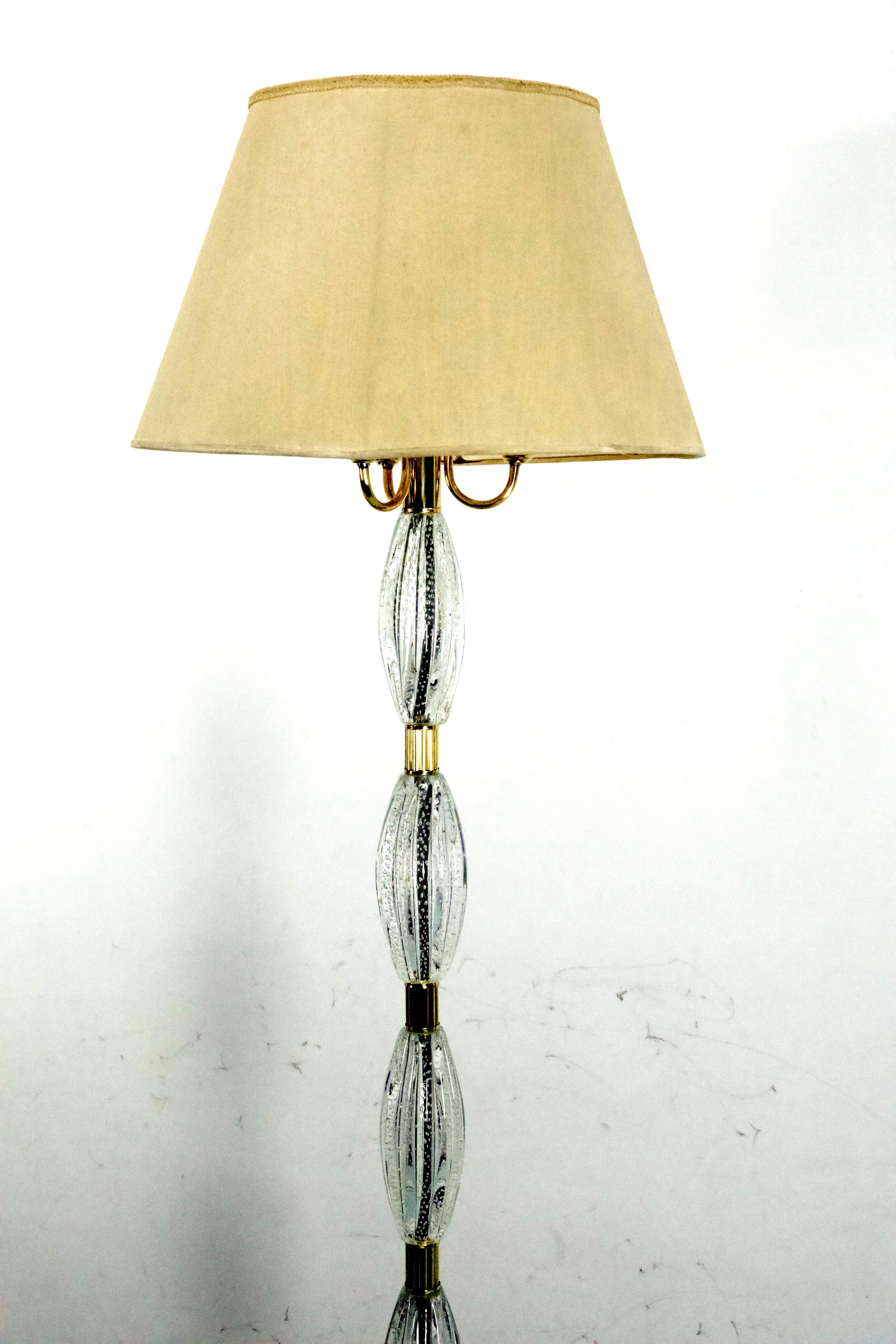 Ercole Barovier, rare lampadaire Bullicante en verre de Murano et laiton. Italie années 1940 en vente 3