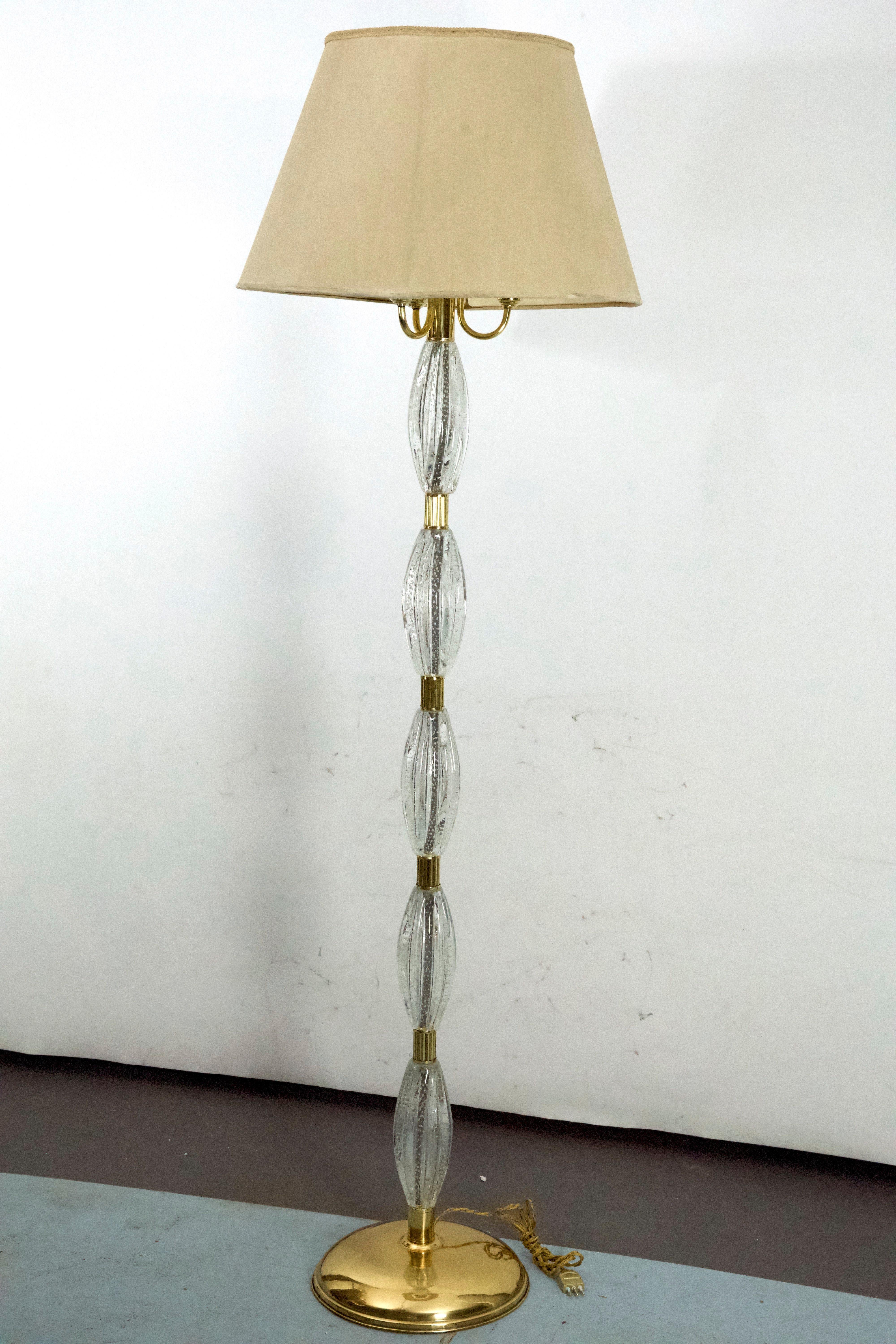 Ercole Barovier, rare lampadaire Bullicante en verre de Murano et laiton. Italie années 1940 en vente 4