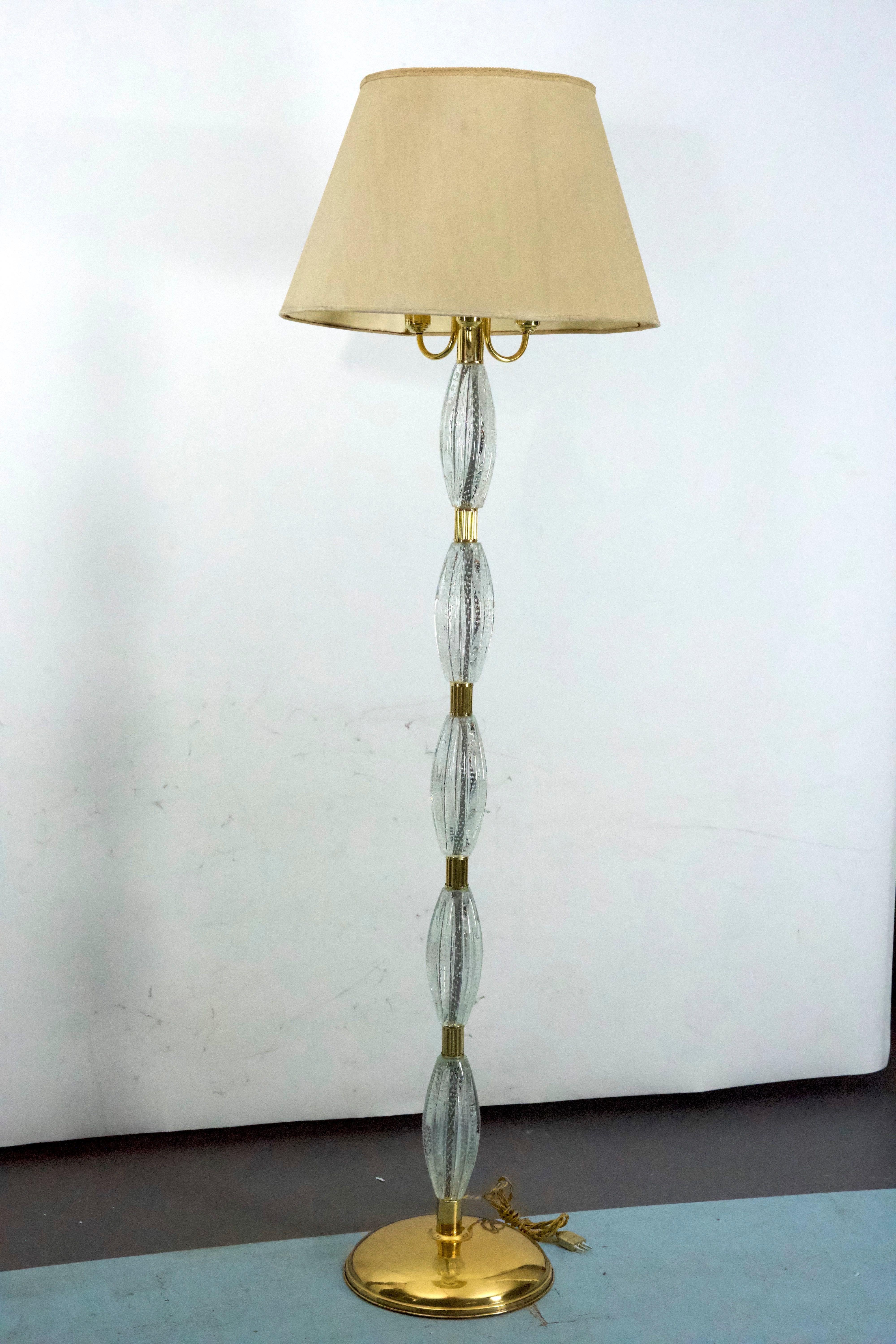 Ercole Barovier, rare lampadaire Bullicante en verre de Murano et laiton. Italie années 1940 en vente 5