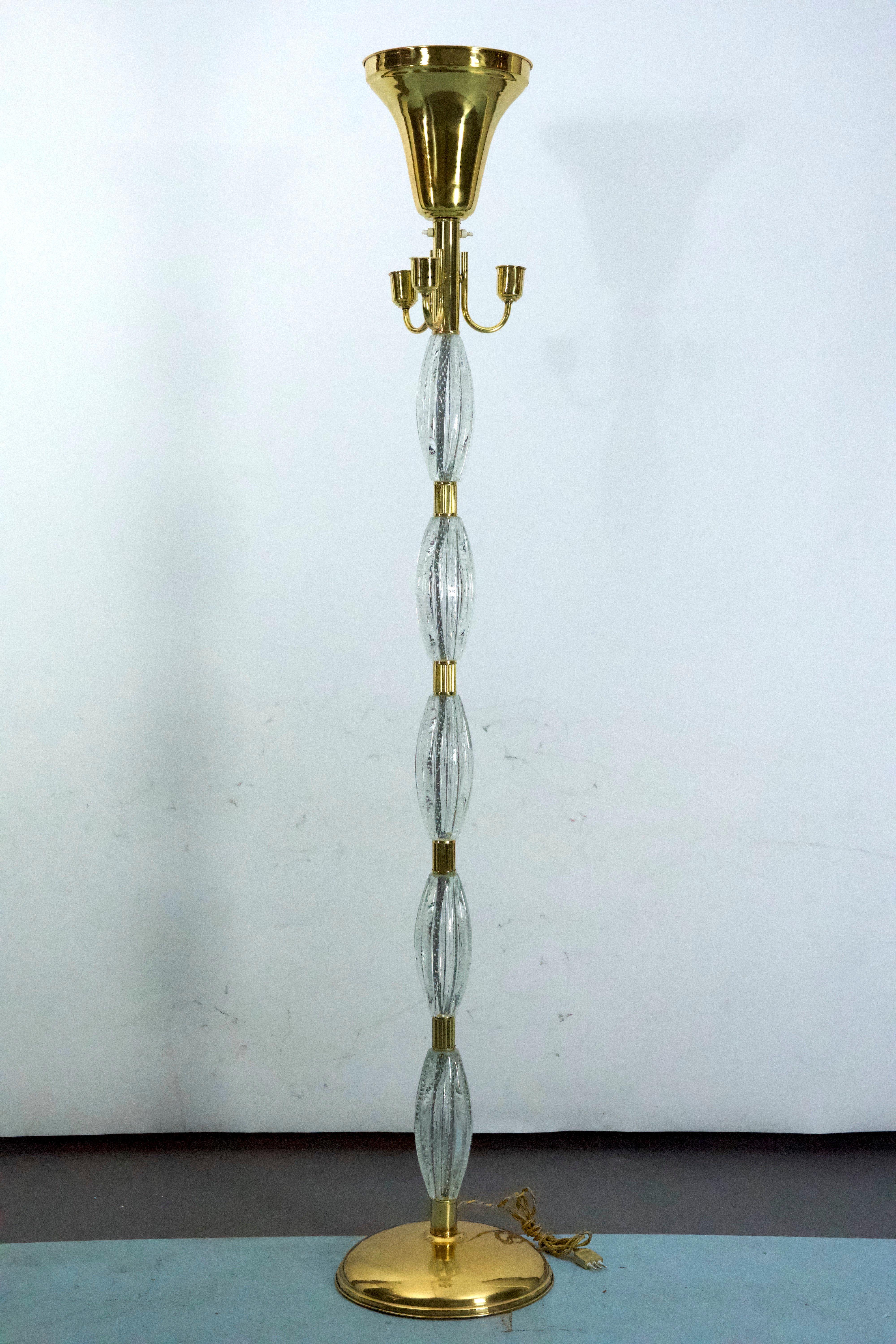 Ercole Barovier, rare lampadaire Bullicante en verre de Murano et laiton. Italie années 1940 en vente 8