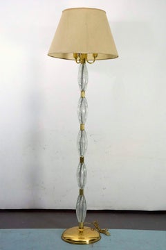 Ercole Barovier, Seltene Bullicante Stehleuchte aus Murano-Glas und Messing. Italien 1940er Jahre