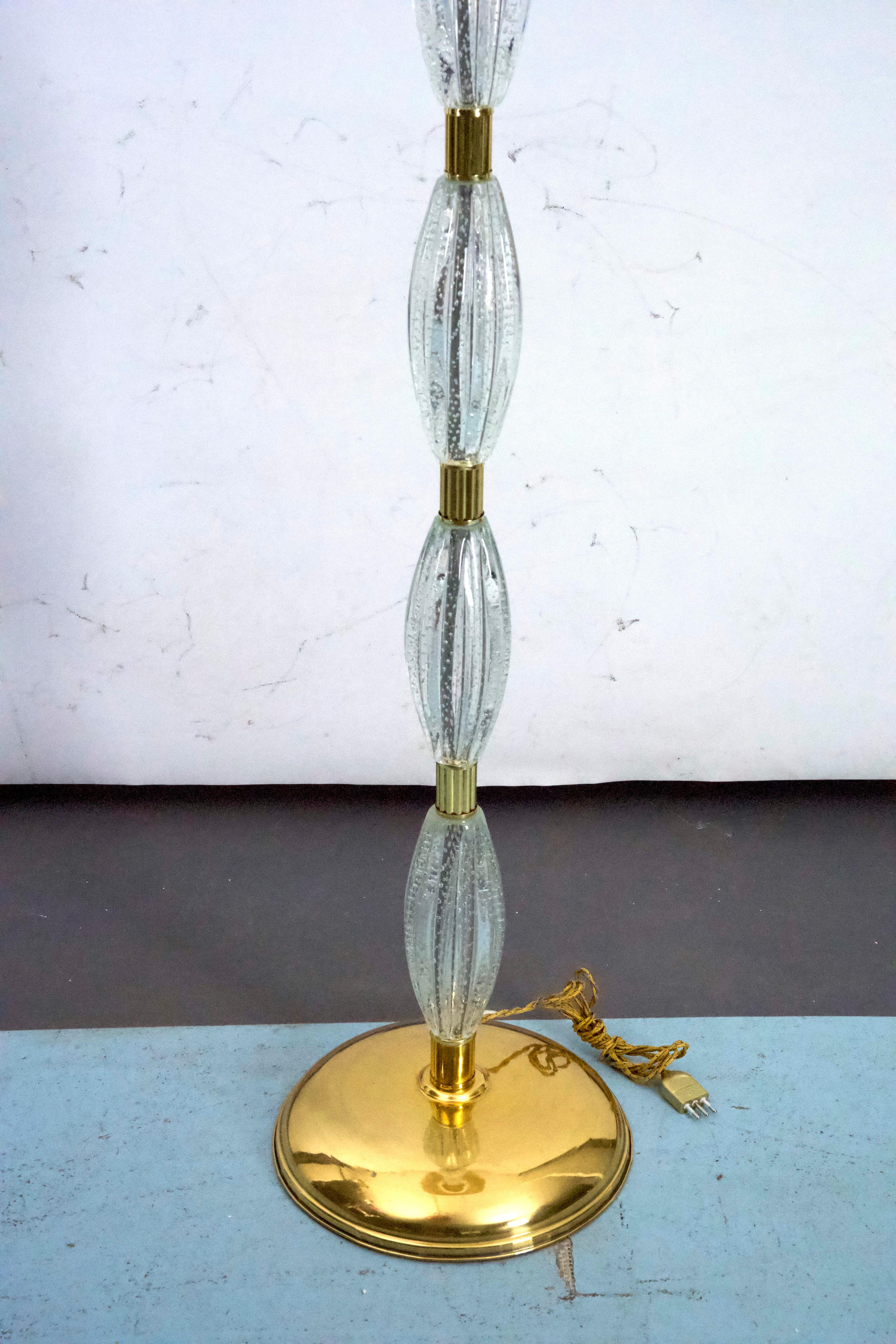 Ercole Barovier, rare lampadaire Bullicante en verre de Murano et laiton. Italie années 1940 Bon état - En vente à Catania, CT