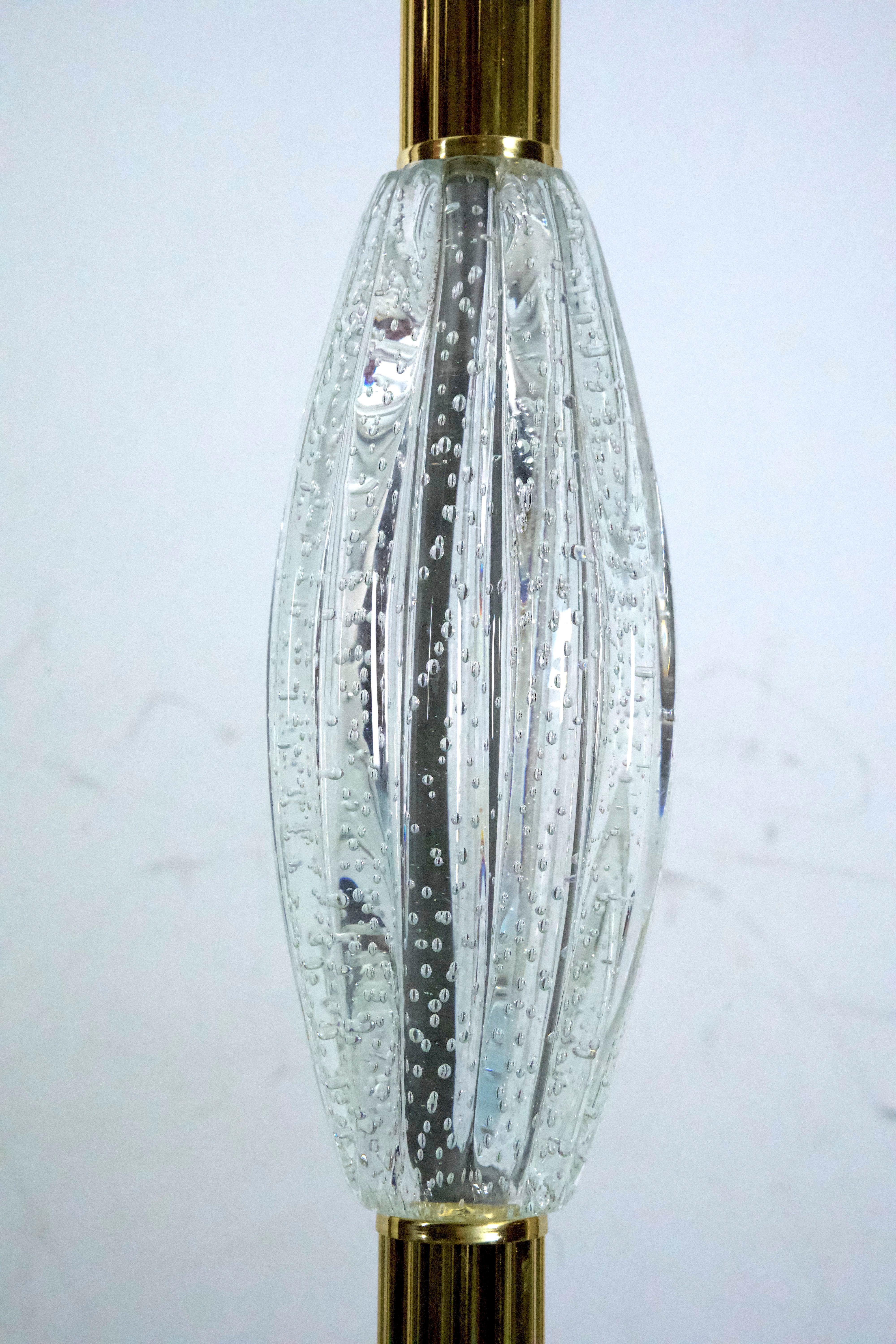 Laiton Ercole Barovier, rare lampadaire Bullicante en verre de Murano et laiton. Italie années 1940 en vente