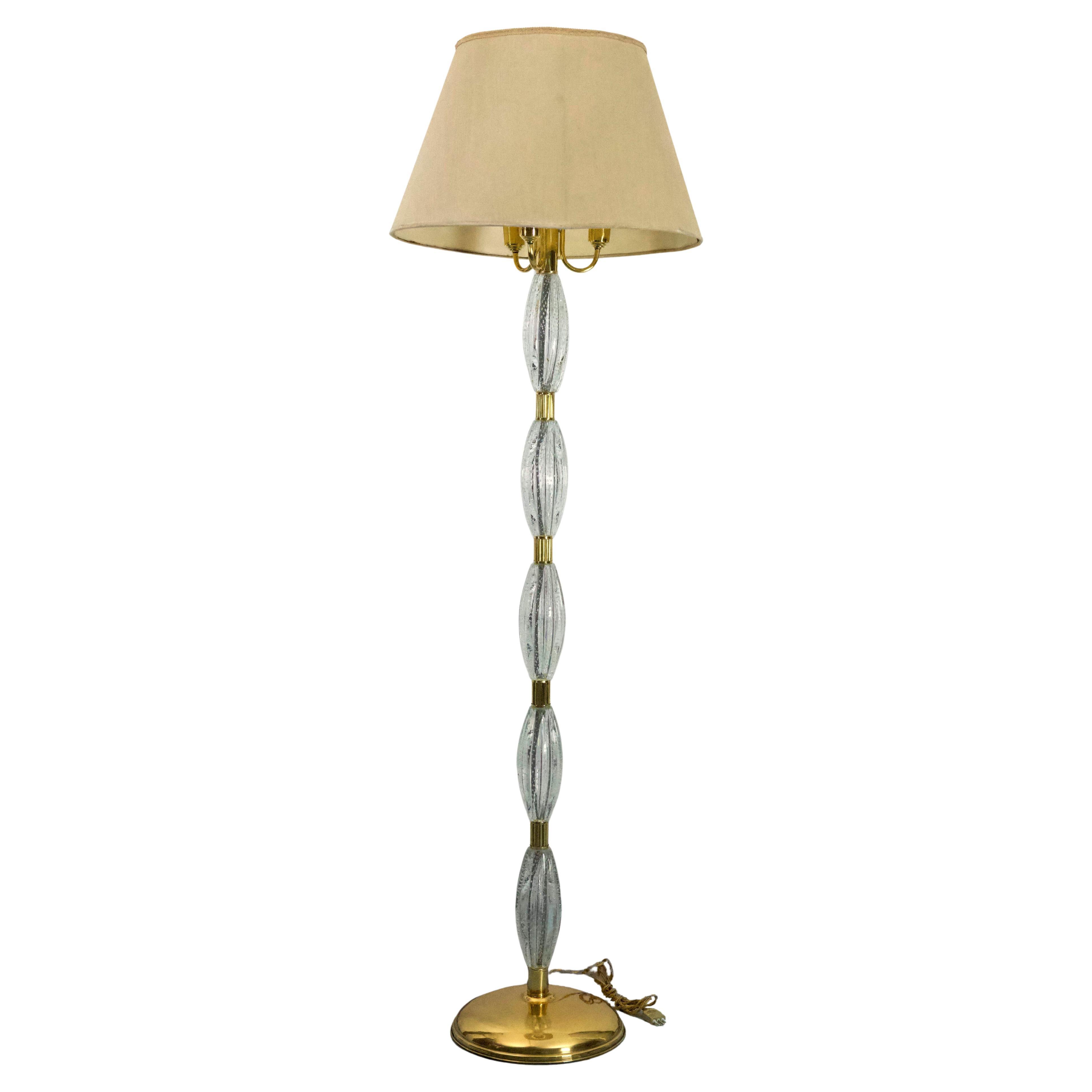 Ercole Barovier, Rare Bullicante Murano glass and brass floor lamp. Italy 1940s