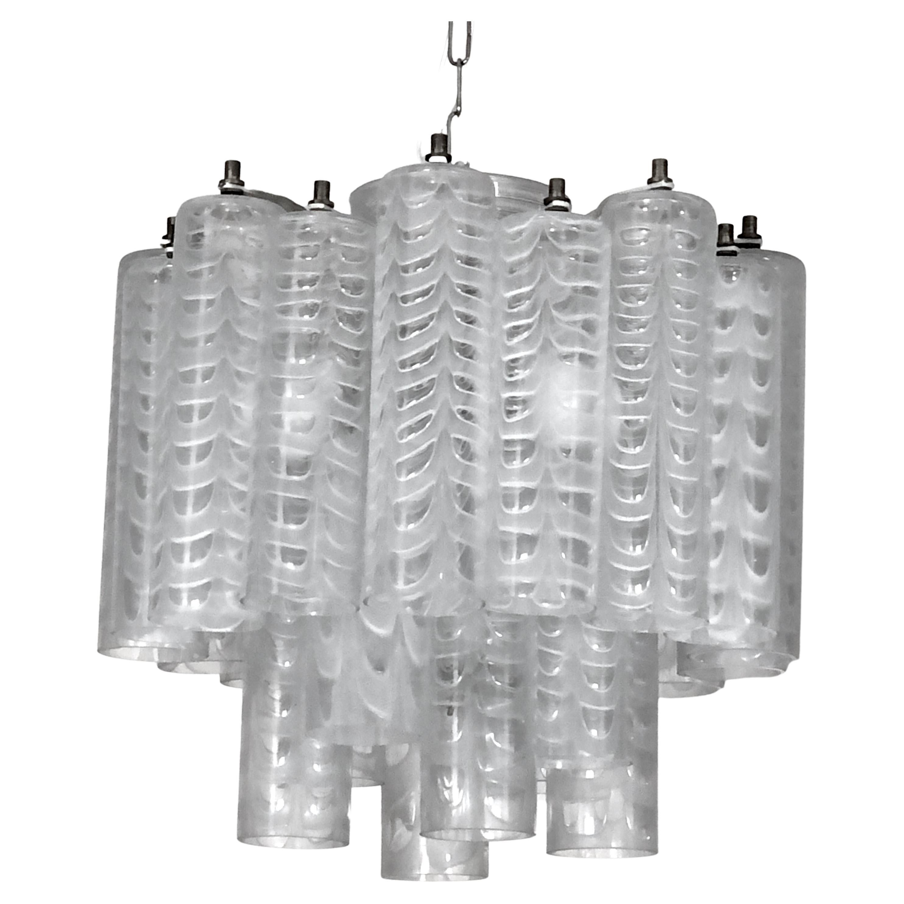 Ercole Barovier, Rare "Graffito" Murano Glass Chandelier, Italy, 1960s For Sale