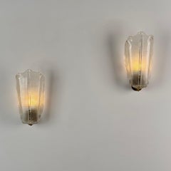 Ercole Barovier Rare Pair of Leaf-Shaped Sconces Barovier & Toso, Murano, 1940s