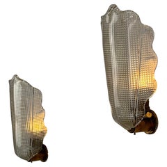 Ercole Barovier Rare Pair of Leaf-Shaped Sconces Barovier & Toso, Murano, 1940s