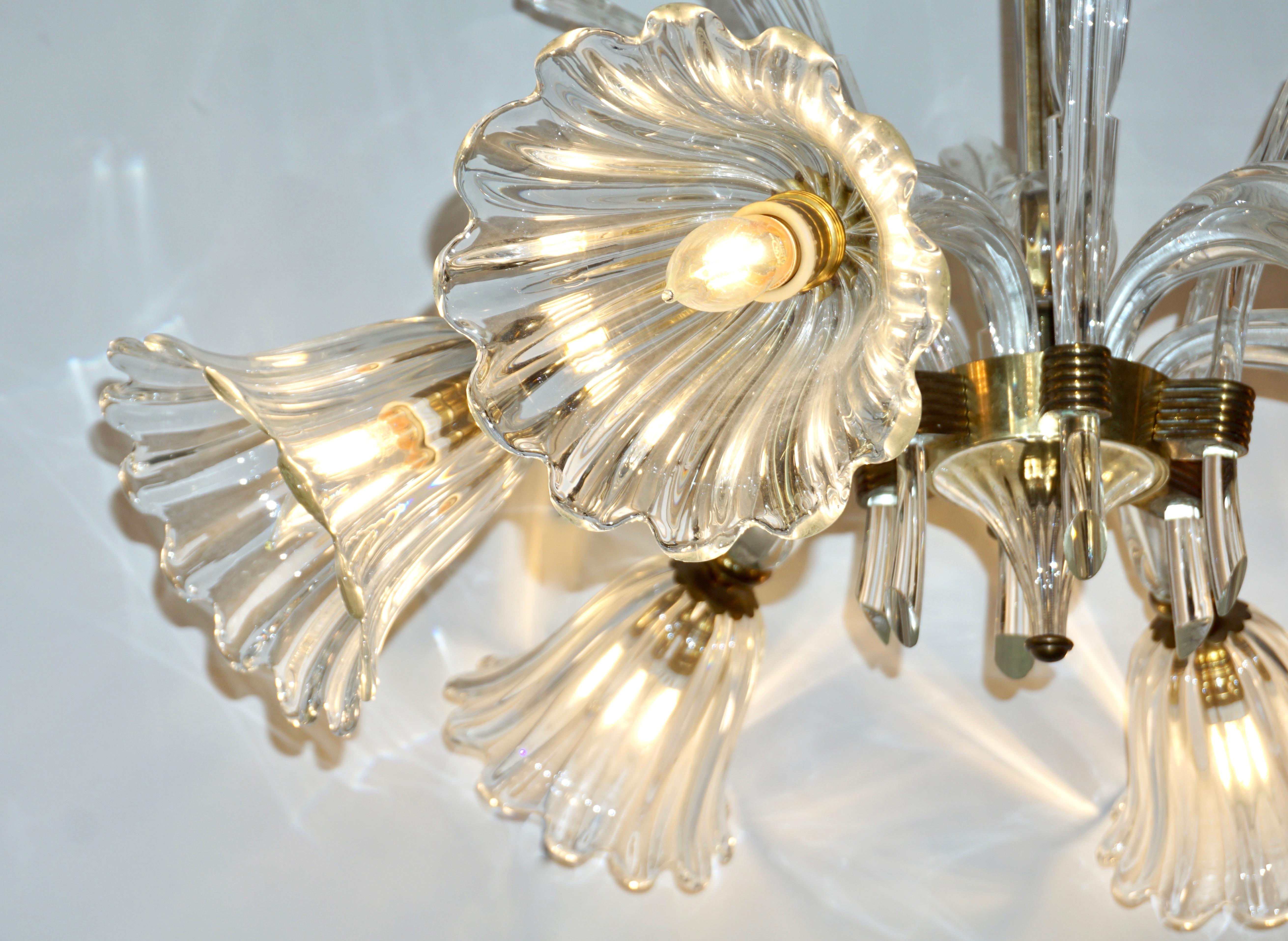 Ercole Barovier Six-Light Crystal Clear Murano Glass Chandelier, 1930s  2