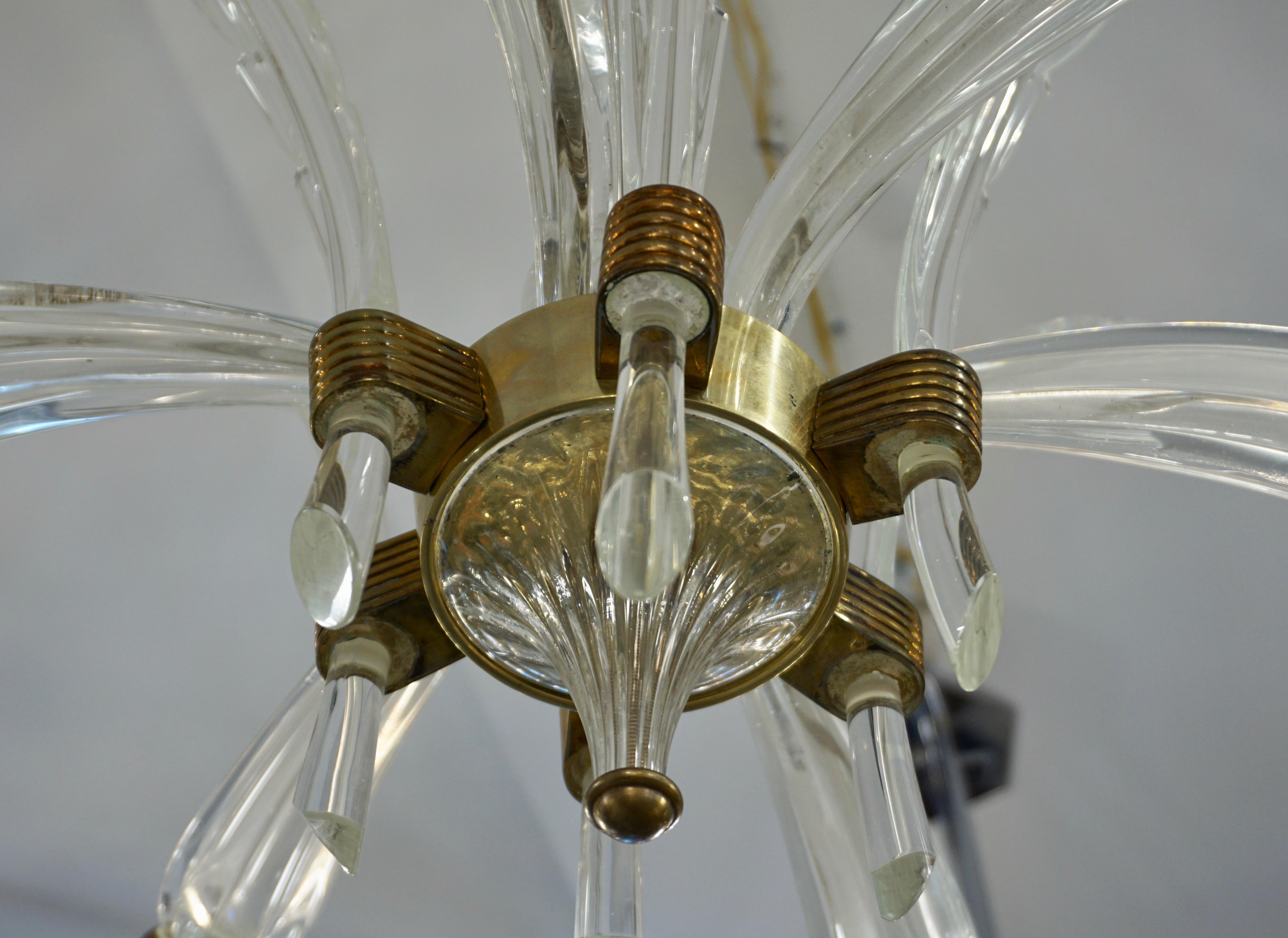Ercole Barovier Six-Light Crystal Clear Murano Glass Chandelier, 1930s  5