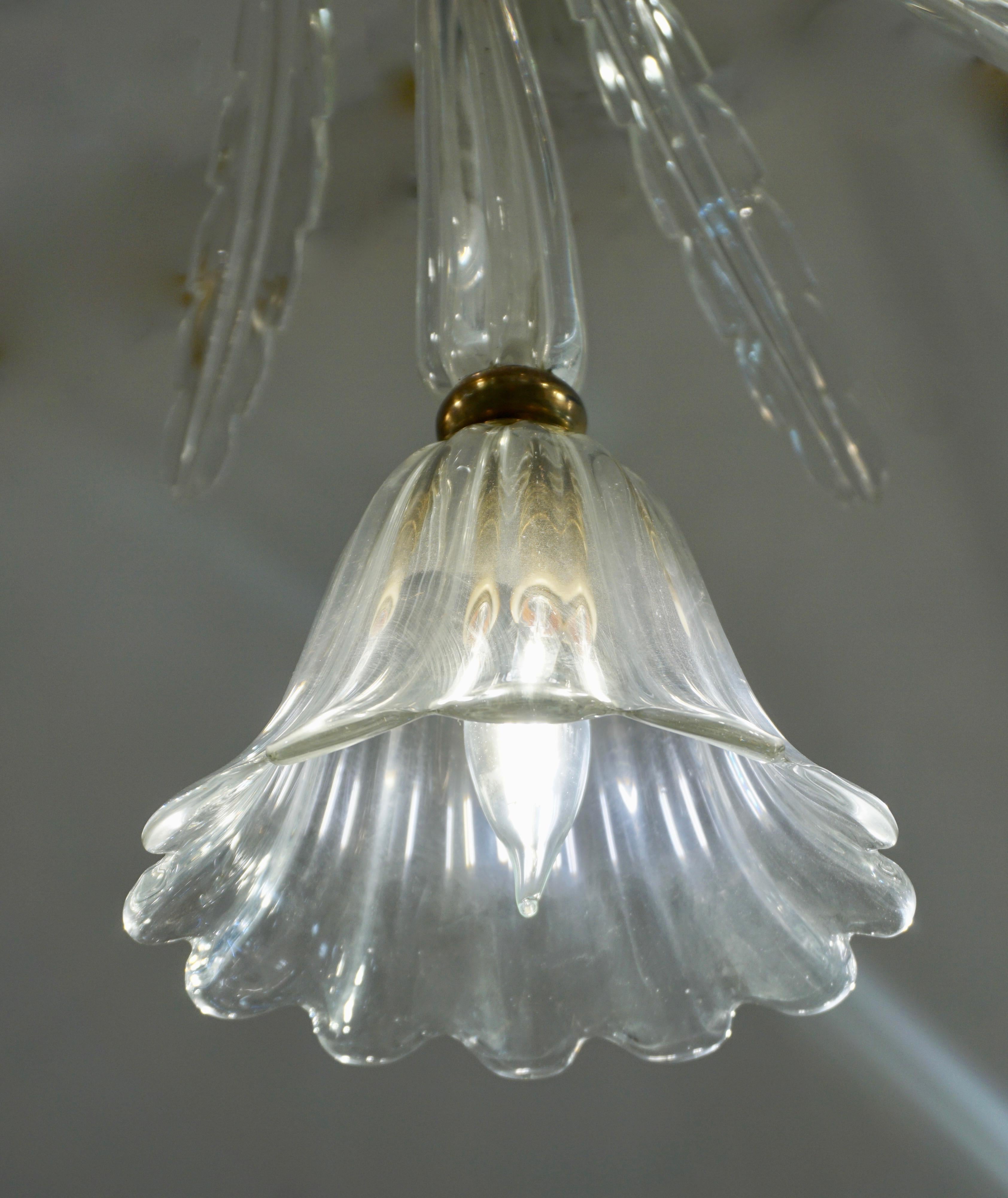 Ercole Barovier Six-Light Crystal Clear Murano Glass Chandelier, 1930s  6