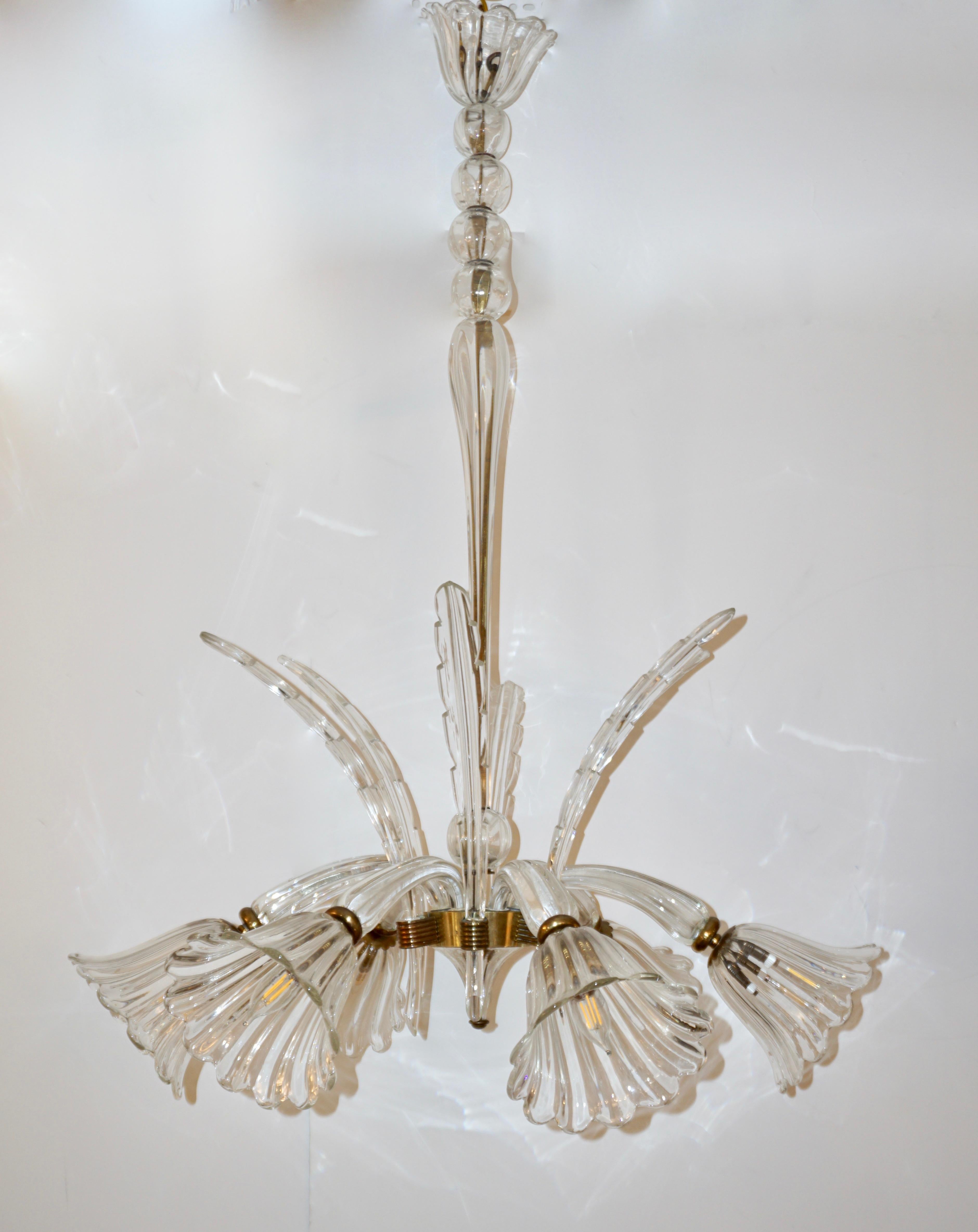 Ercole Barovier Six-Light Crystal Clear Murano Glass Chandelier, 1930s  9