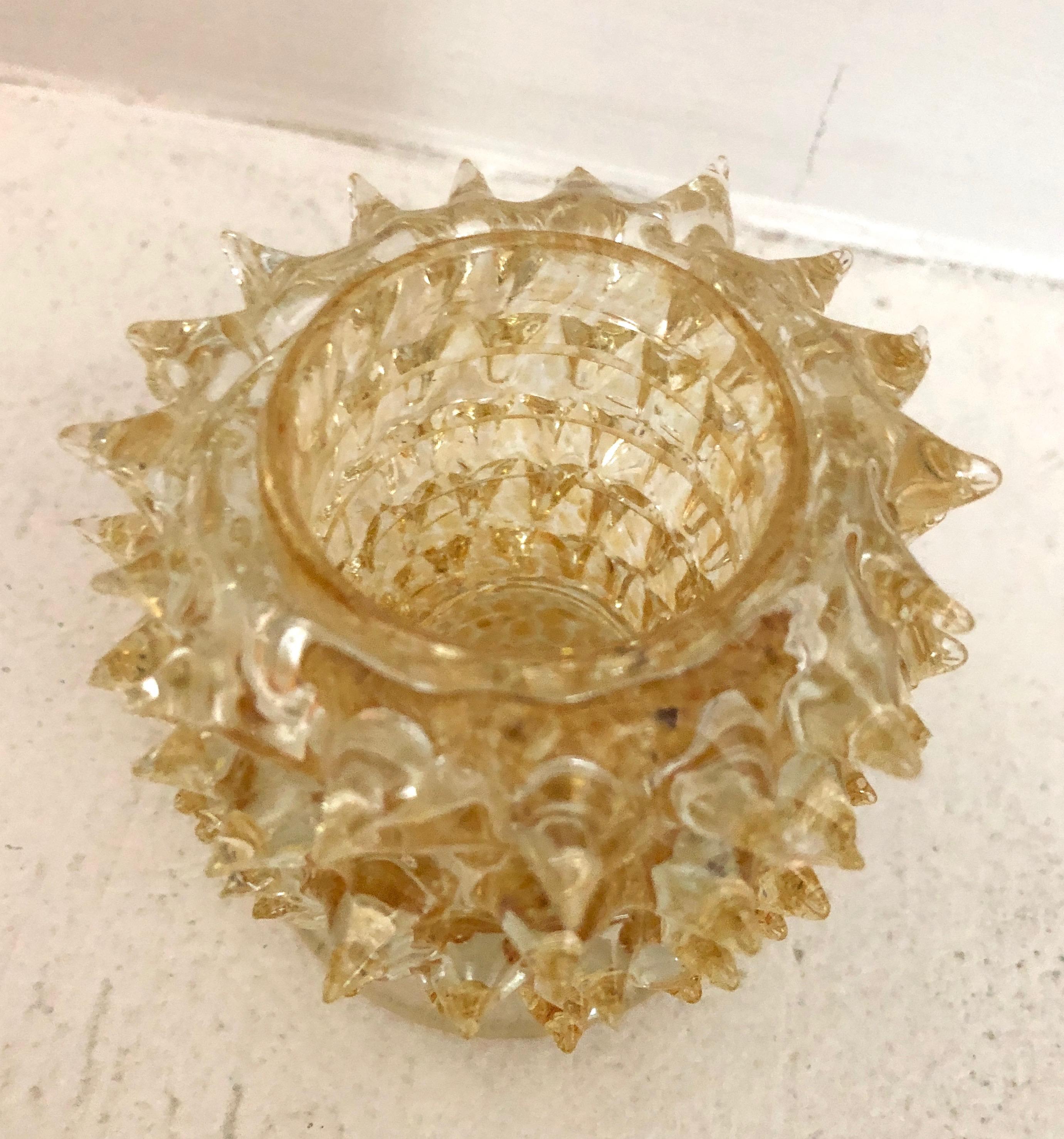 Italy, gold flecked aventurine glass, mould-blown with hand-worked spikes applied in molten state, for Ferro Barovier Toso, circa 1938.