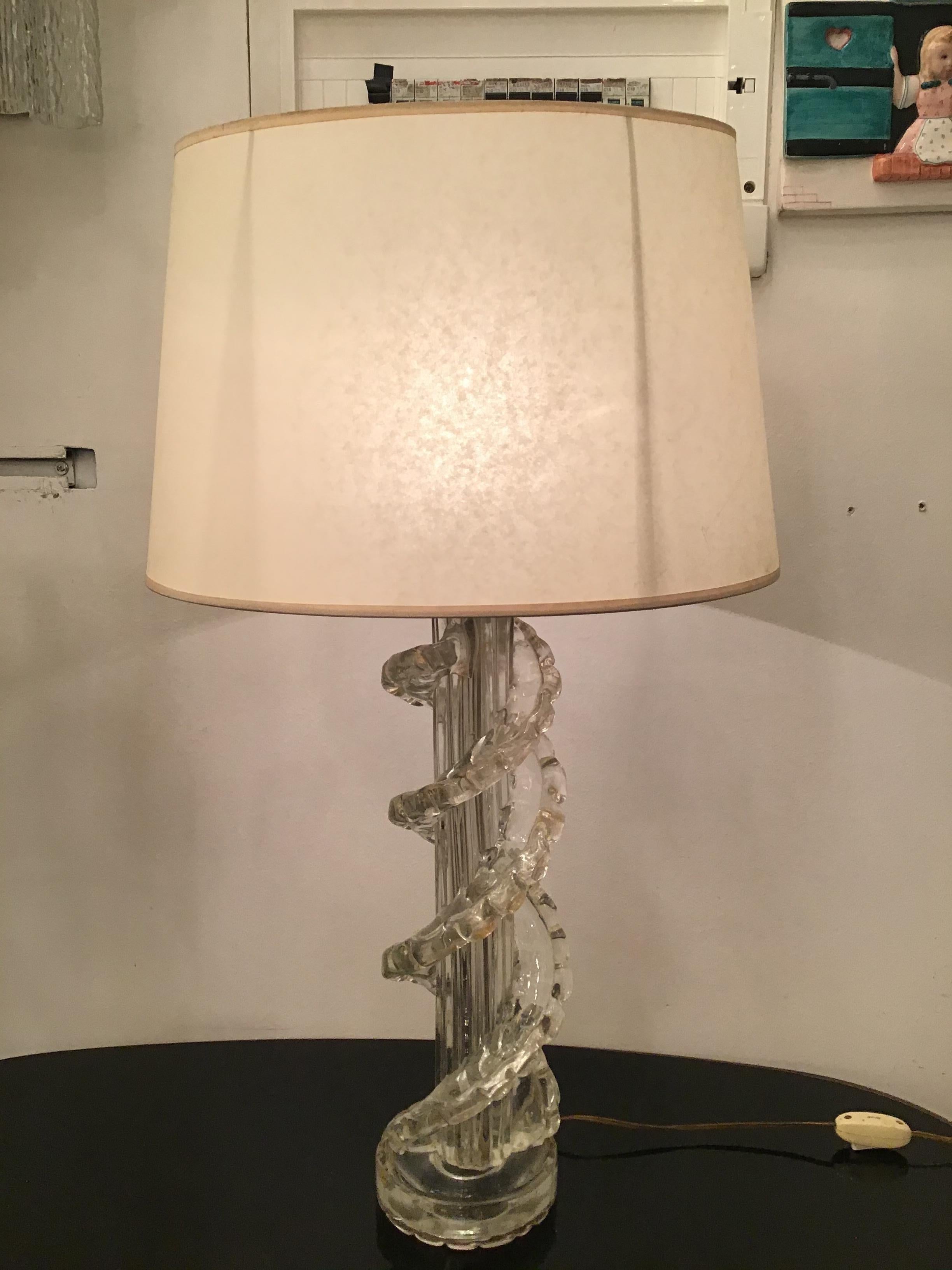 Lampe de bureau Ercole Barovier avec abat-jour en laiton et parchemin en verre de Murano, Italie, 1940 en vente 3