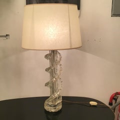 Ercole Barovier Table Lamp Murano Glass Brass Parchment Lampshade 1940 Italy