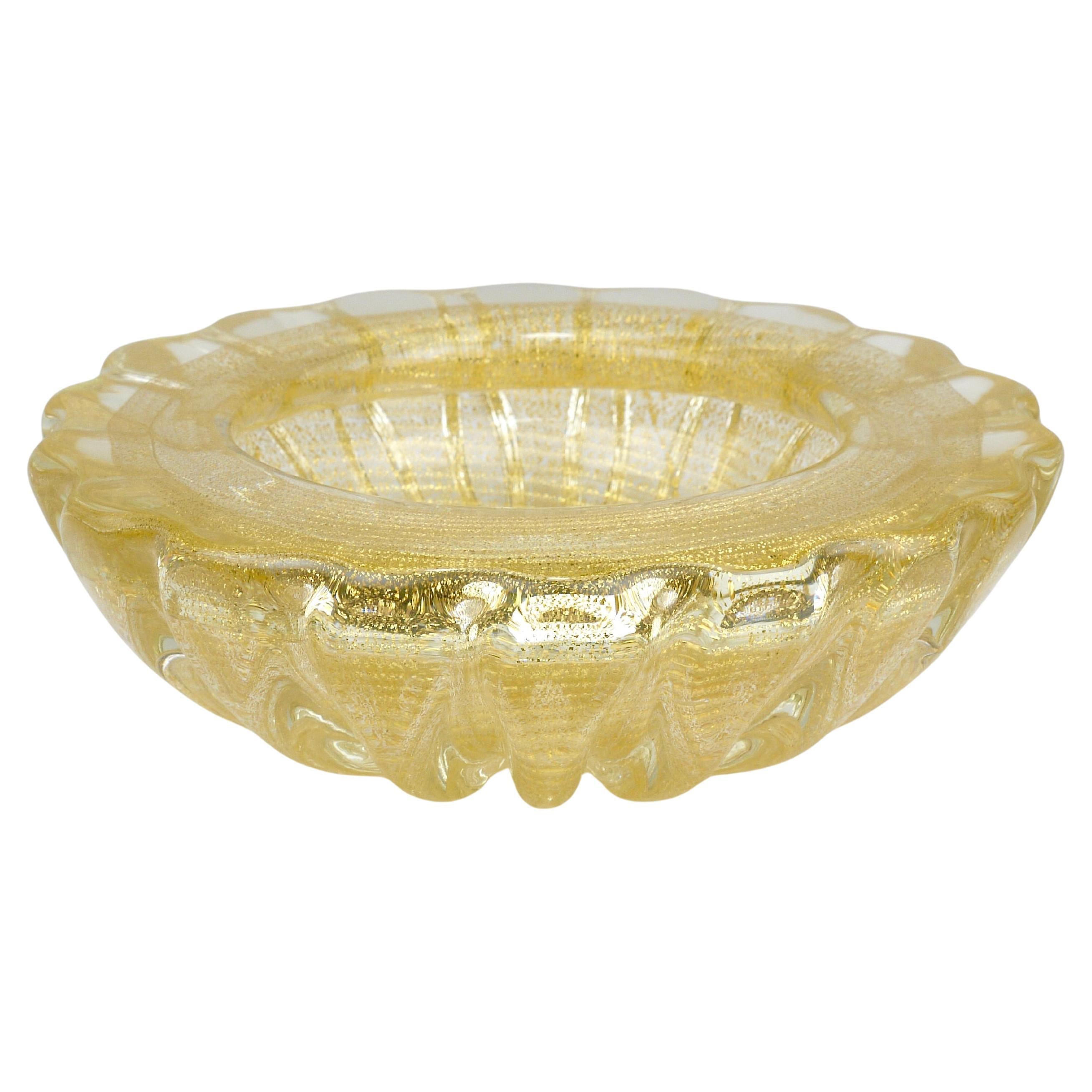 Ciotola in vetro di Murano dorato di Ercole Barovier&Toso, Italia, anni 
60