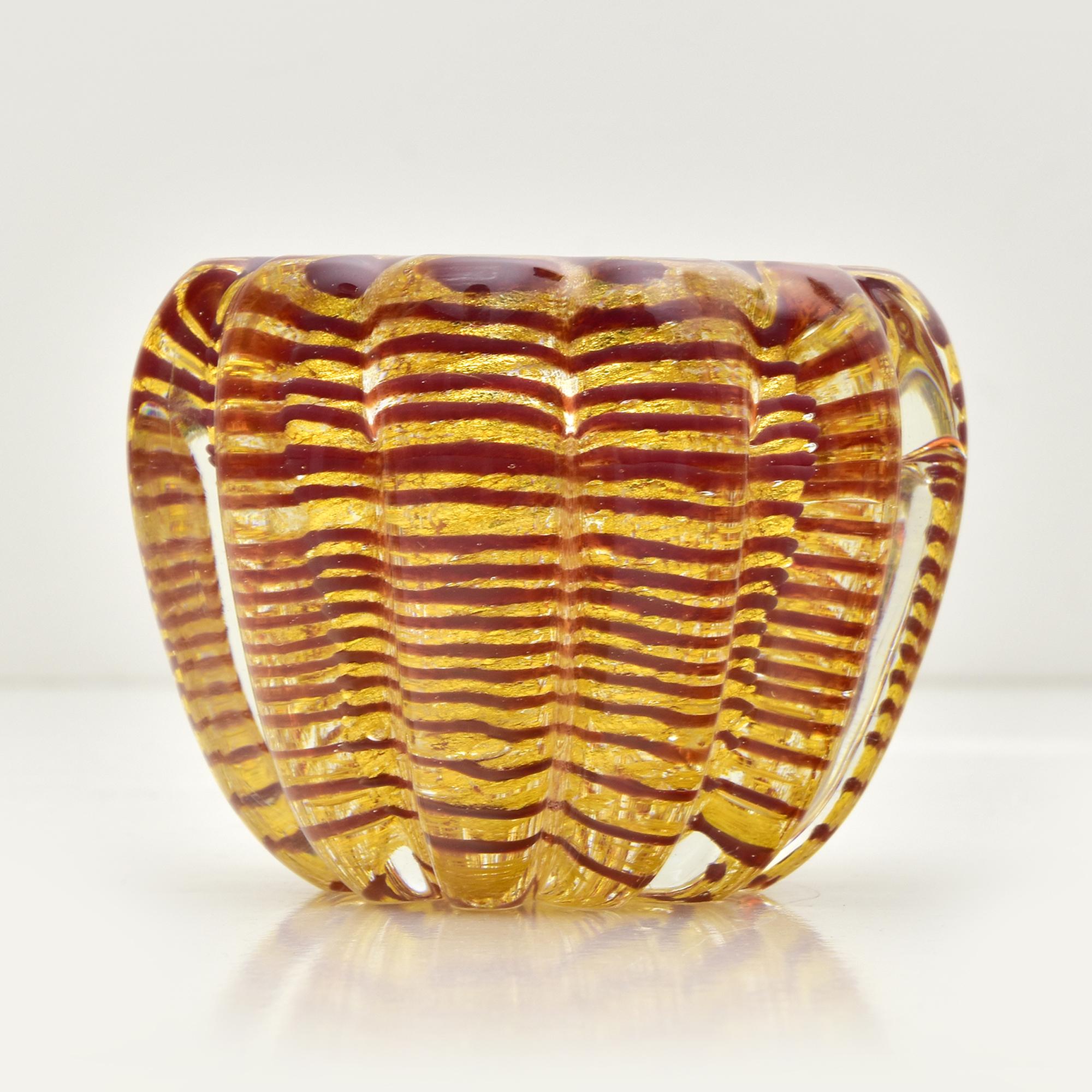 Ercole Barovier&Toso Vase Murano rouge Cordonato D'Oro Bol à rattraper Bon état - En vente à Bad Säckingen, DE