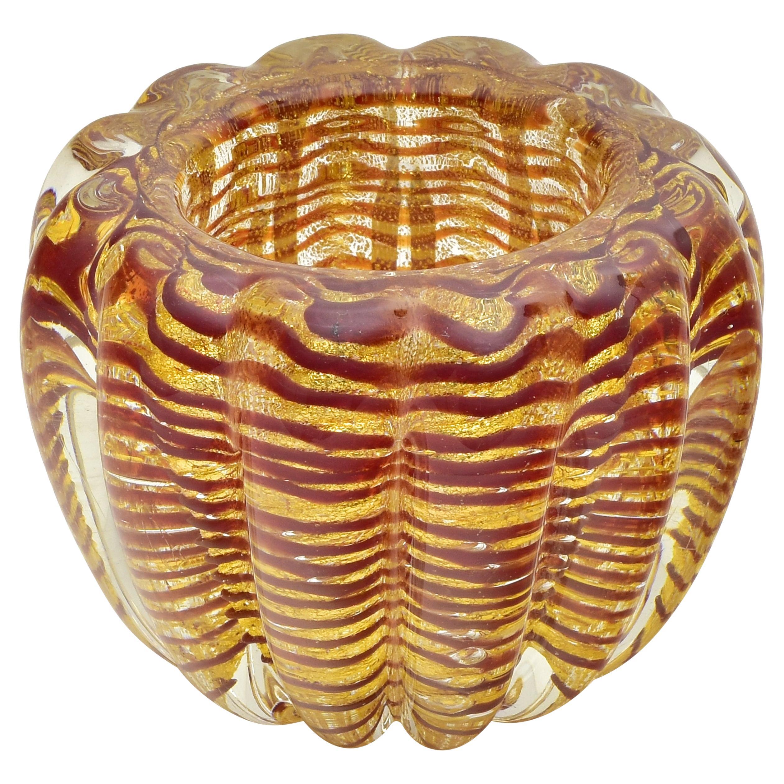 Ercole Barovier&Toso Vaso Cordonato D'Oro Rosso di Murano Catch All Bowl