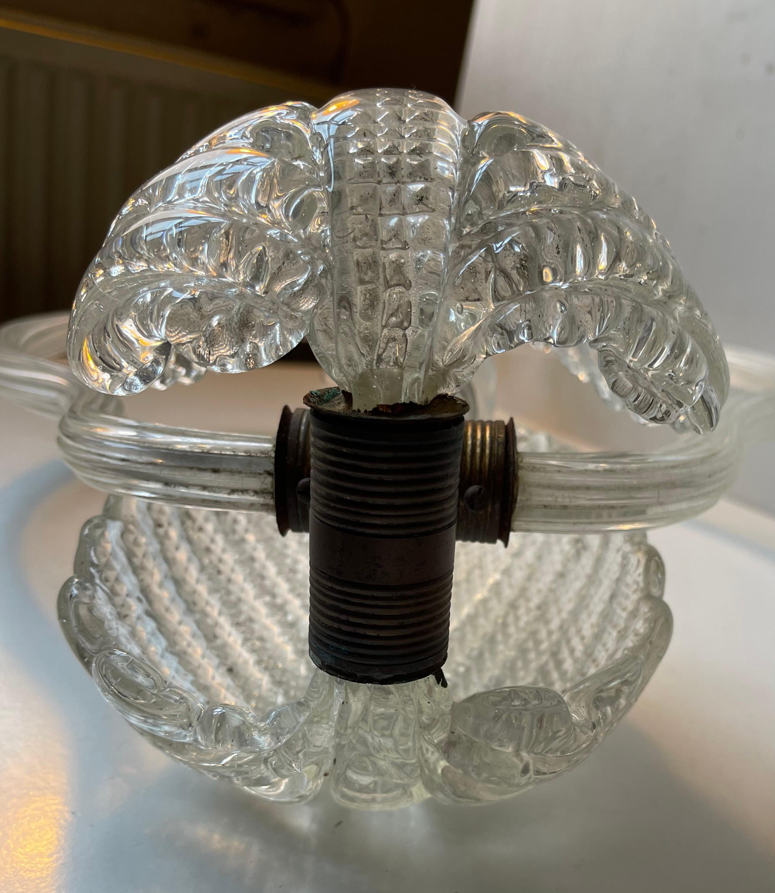 Lámpara de techo Ercole Barovier & Toso Hoja de cristal de Murano, Italia Década de 1940 en venta 3