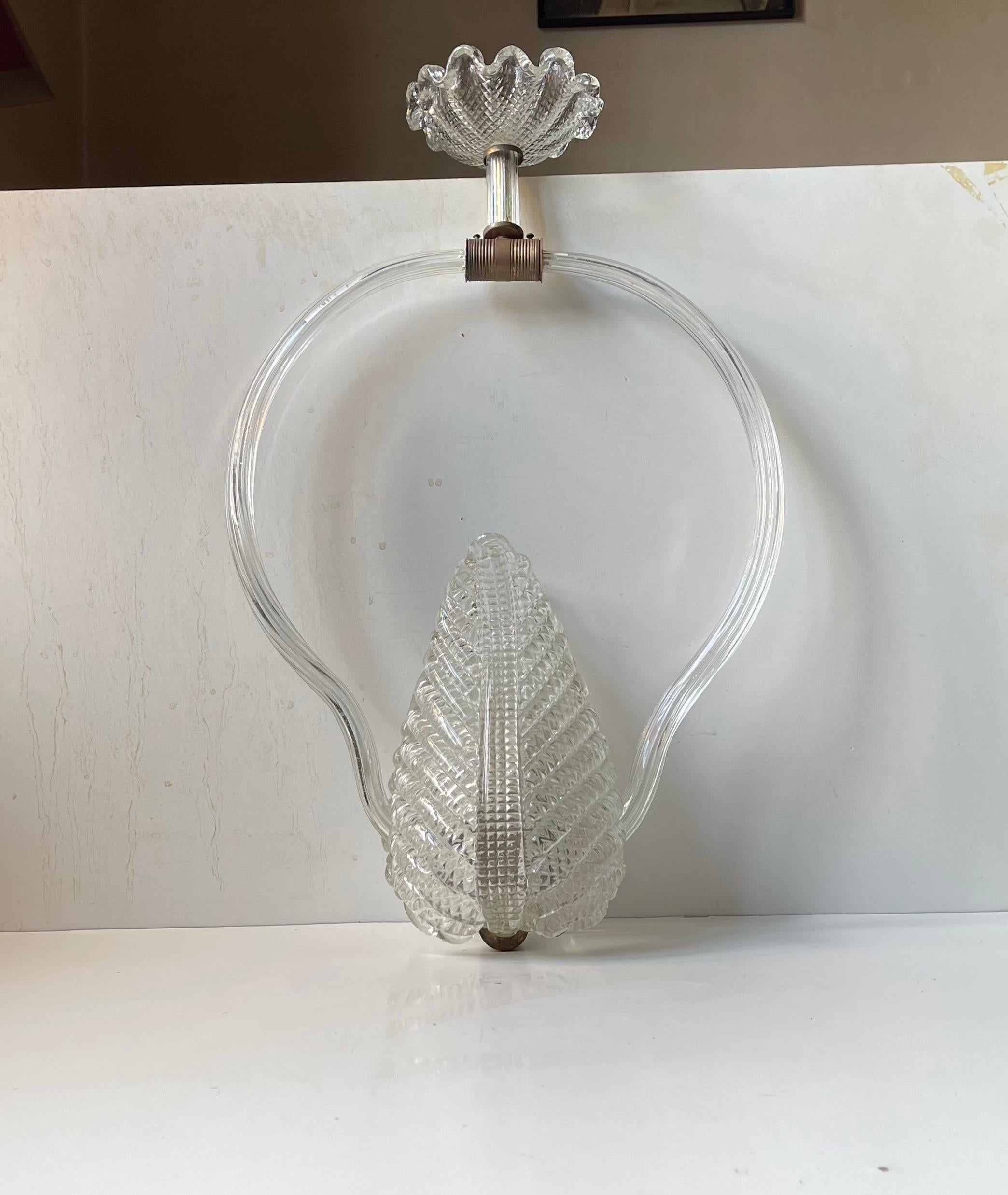 Lámpara de techo Ercole Barovier & Toso Hoja de cristal de Murano, Italia Década de 1940 Art Decó en venta