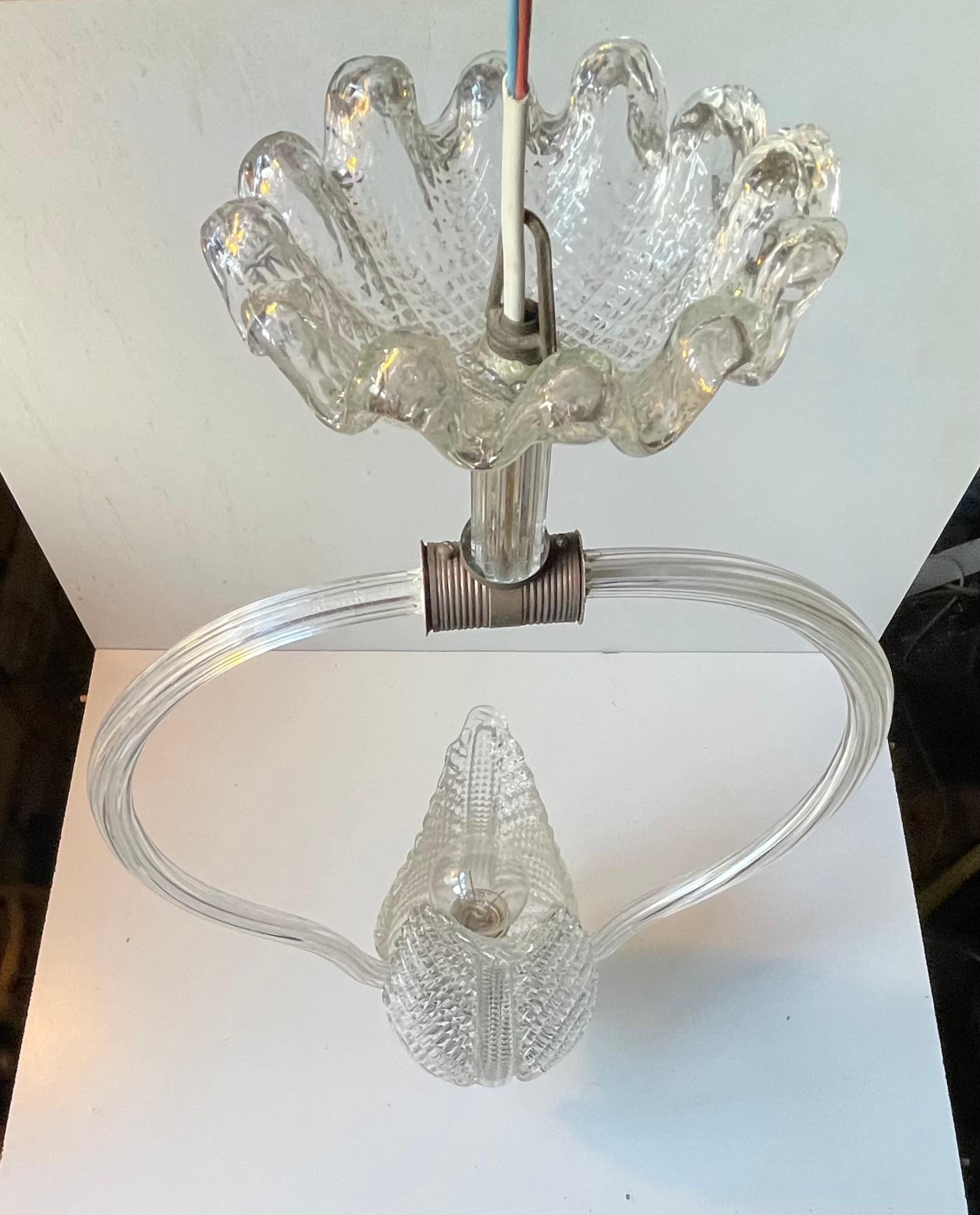 Lámpara de techo Ercole Barovier & Toso Hoja de cristal de Murano, Italia Década de 1940 Italiano en venta