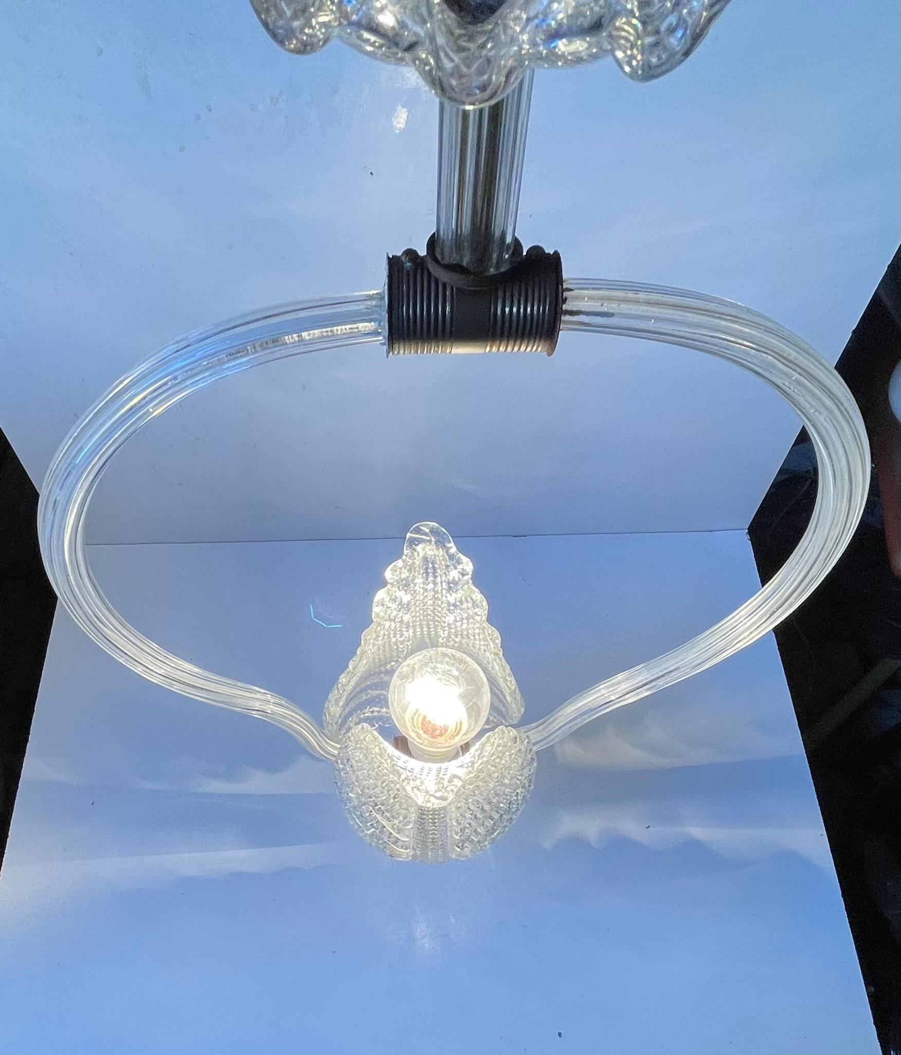 Lámpara de techo Ercole Barovier & Toso Hoja de cristal de Murano, Italia Década de 1940 Latón en venta