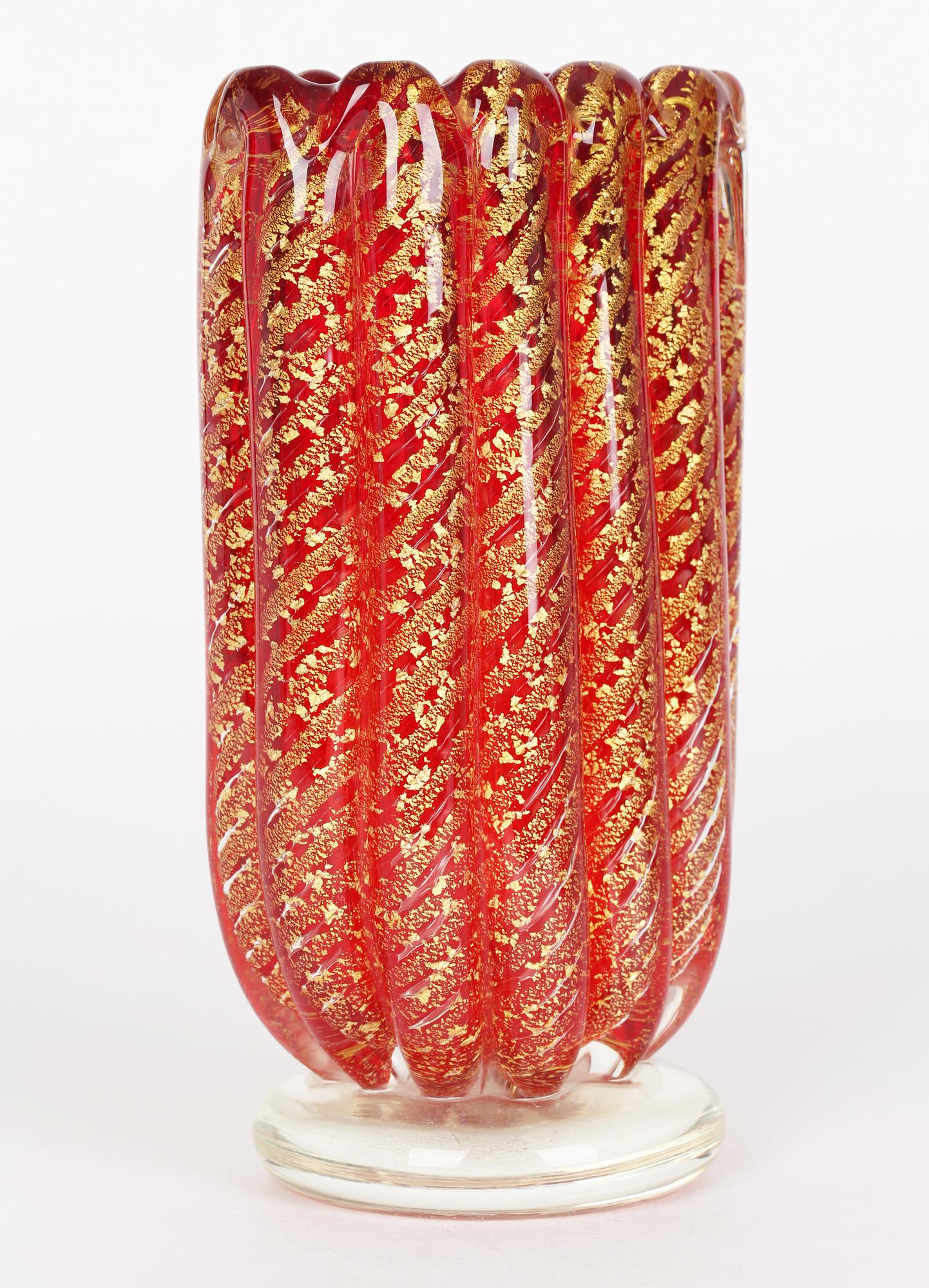 Ercole Barovier & Toso Mid-Century Murano Cordonato D’oro Art Glass Vase   3