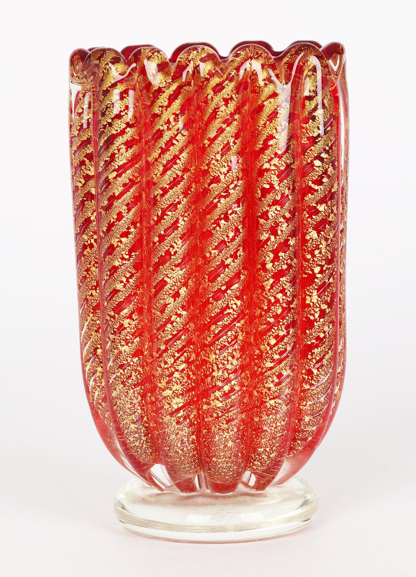 Ercole Barovier & Toso Mid-Century Murano Cordonato D’oro Art Glass Vase   6