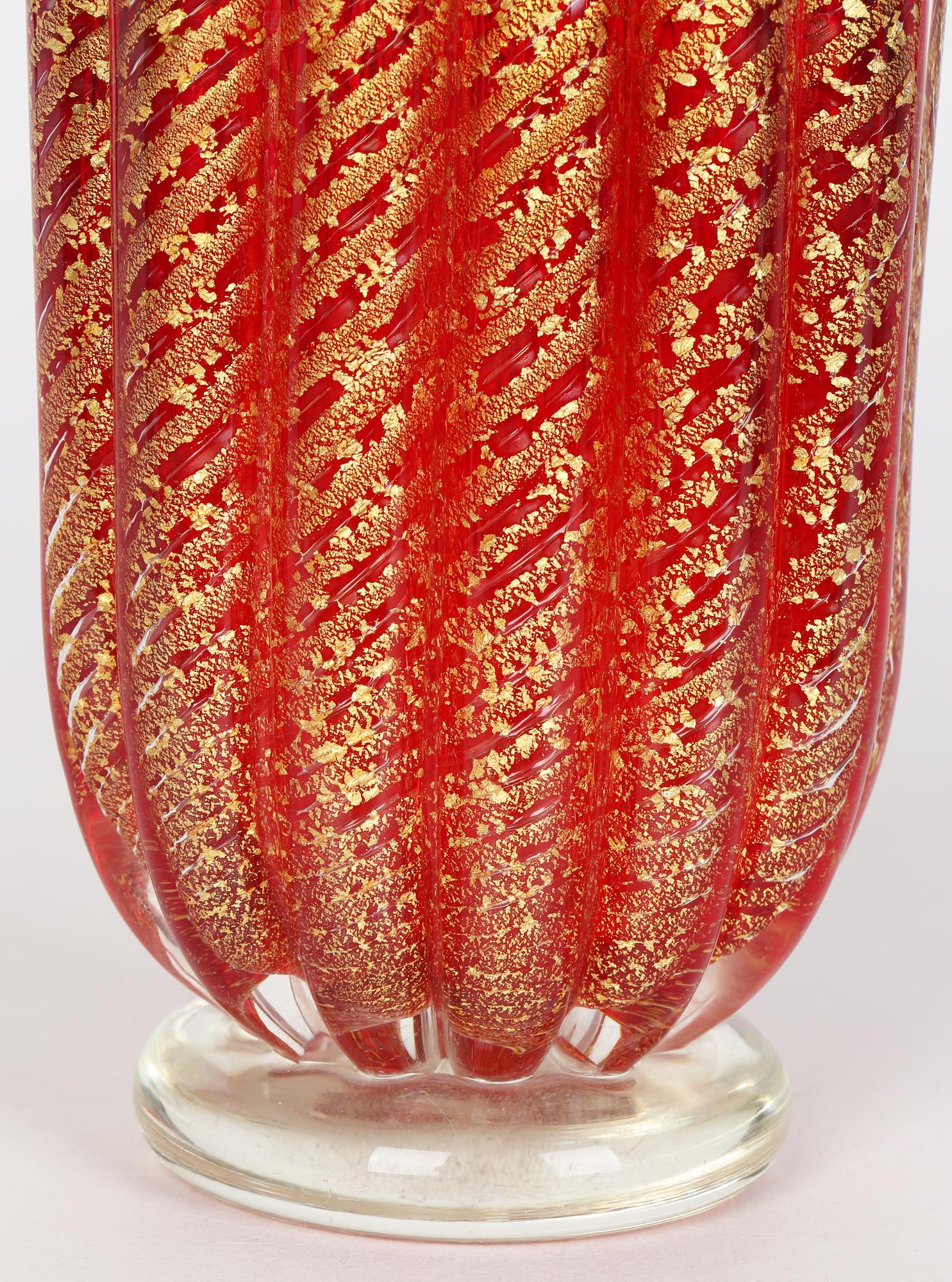 Italian Ercole Barovier & Toso Mid-Century Murano Cordonato D’oro Art Glass Vase  