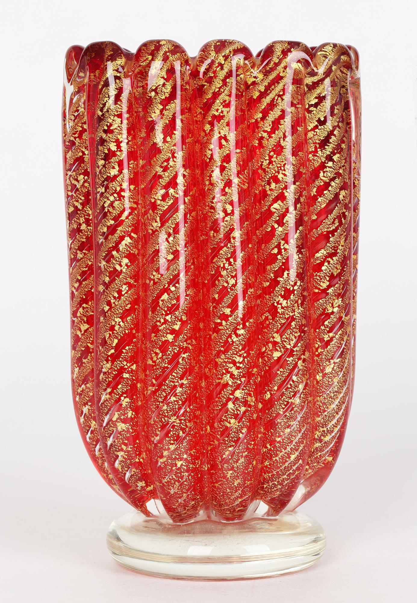 Blown Glass Ercole Barovier & Toso Mid-Century Murano Cordonato D’oro Art Glass Vase  