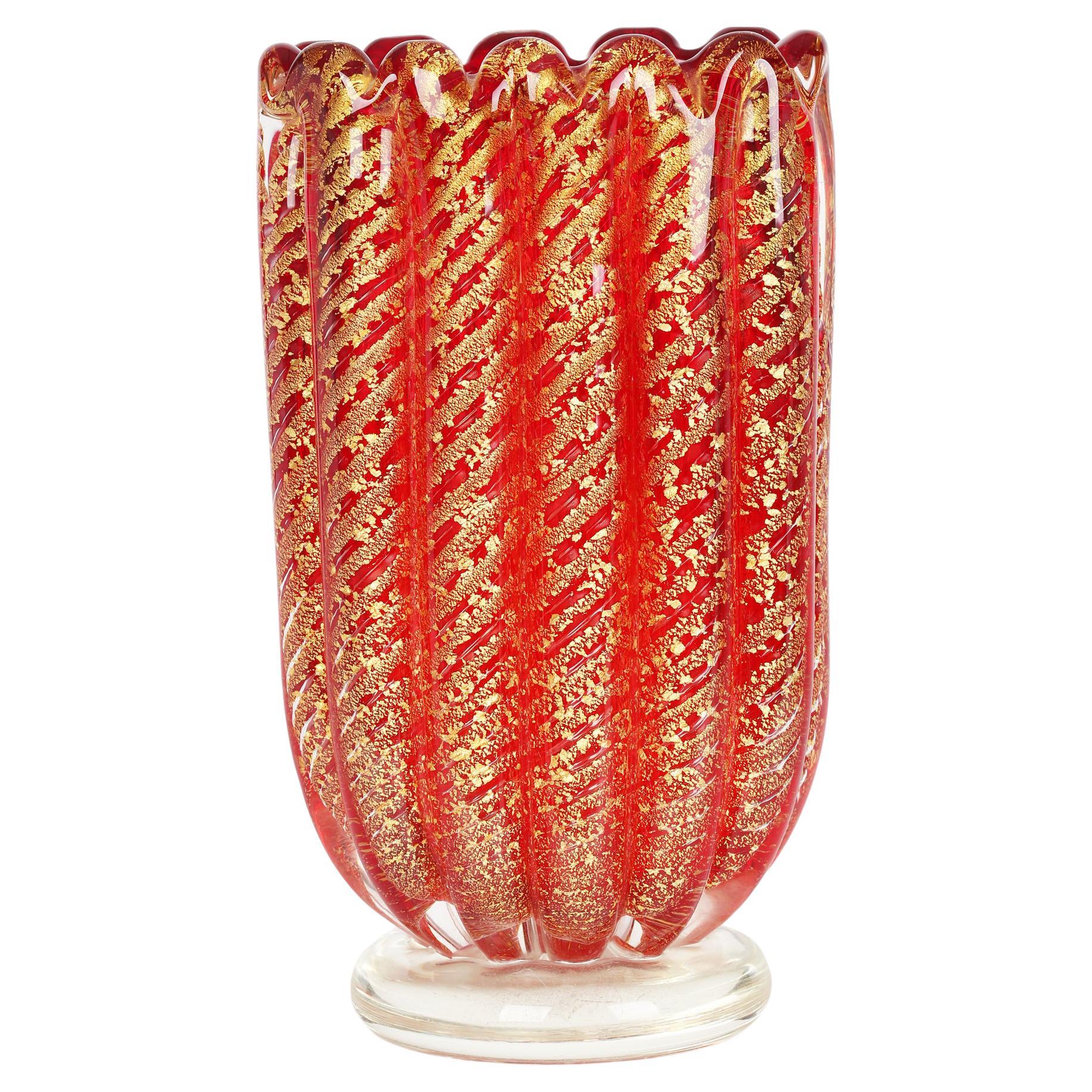 Ercole Barovier & Toso Mid-Century Murano Cordonato D’oro Art Glass Vase  
