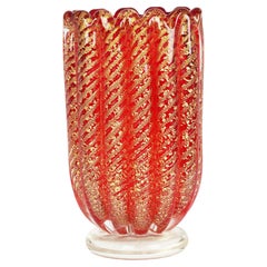 Ercole Barovier & Toso Mid-Century Murano Cordonato D’oro Art Glass Vase  