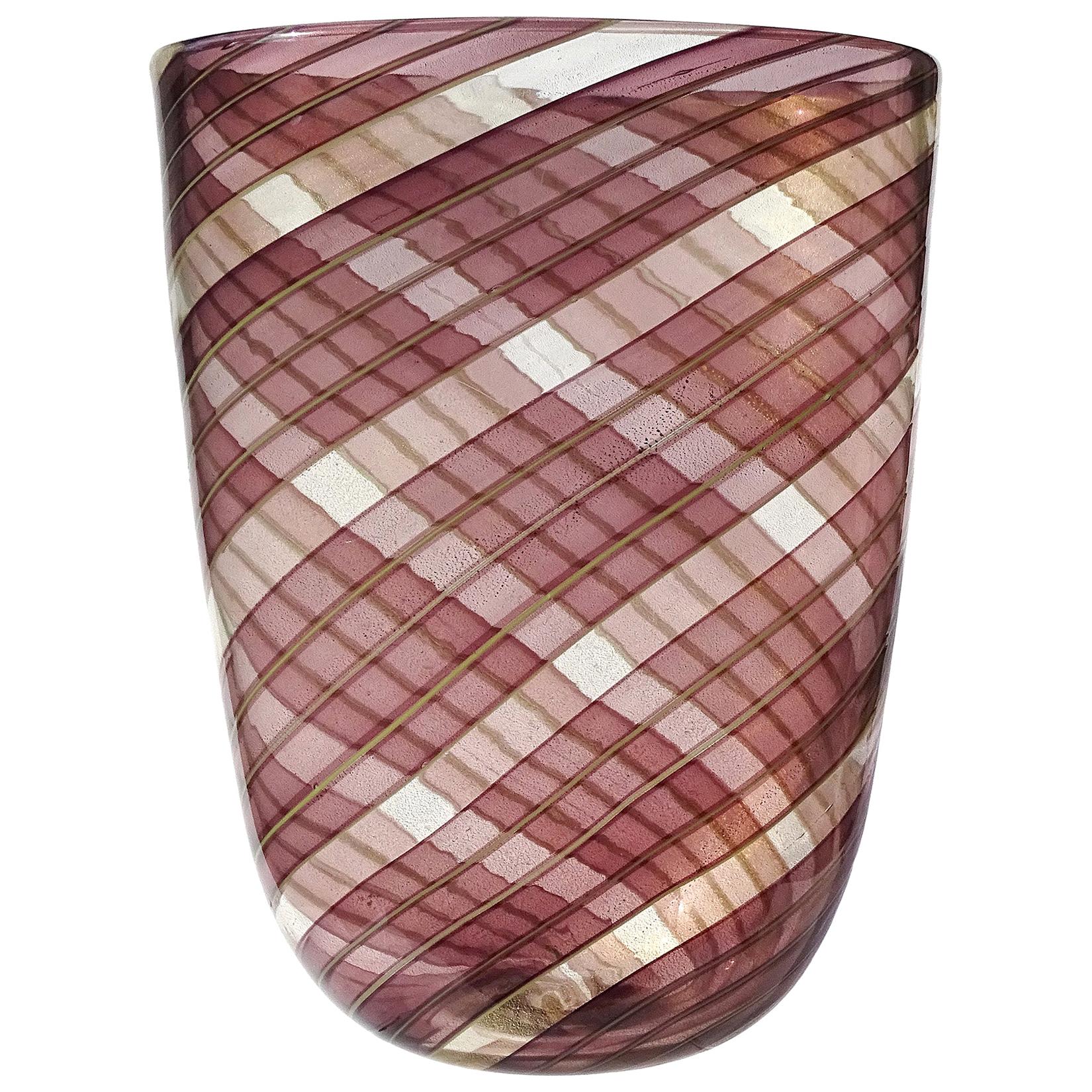 Ercole Barovier Toso Murano 1954 Púrpura Moteado de Oro Jarrón de Vidrio Artístico Italiano