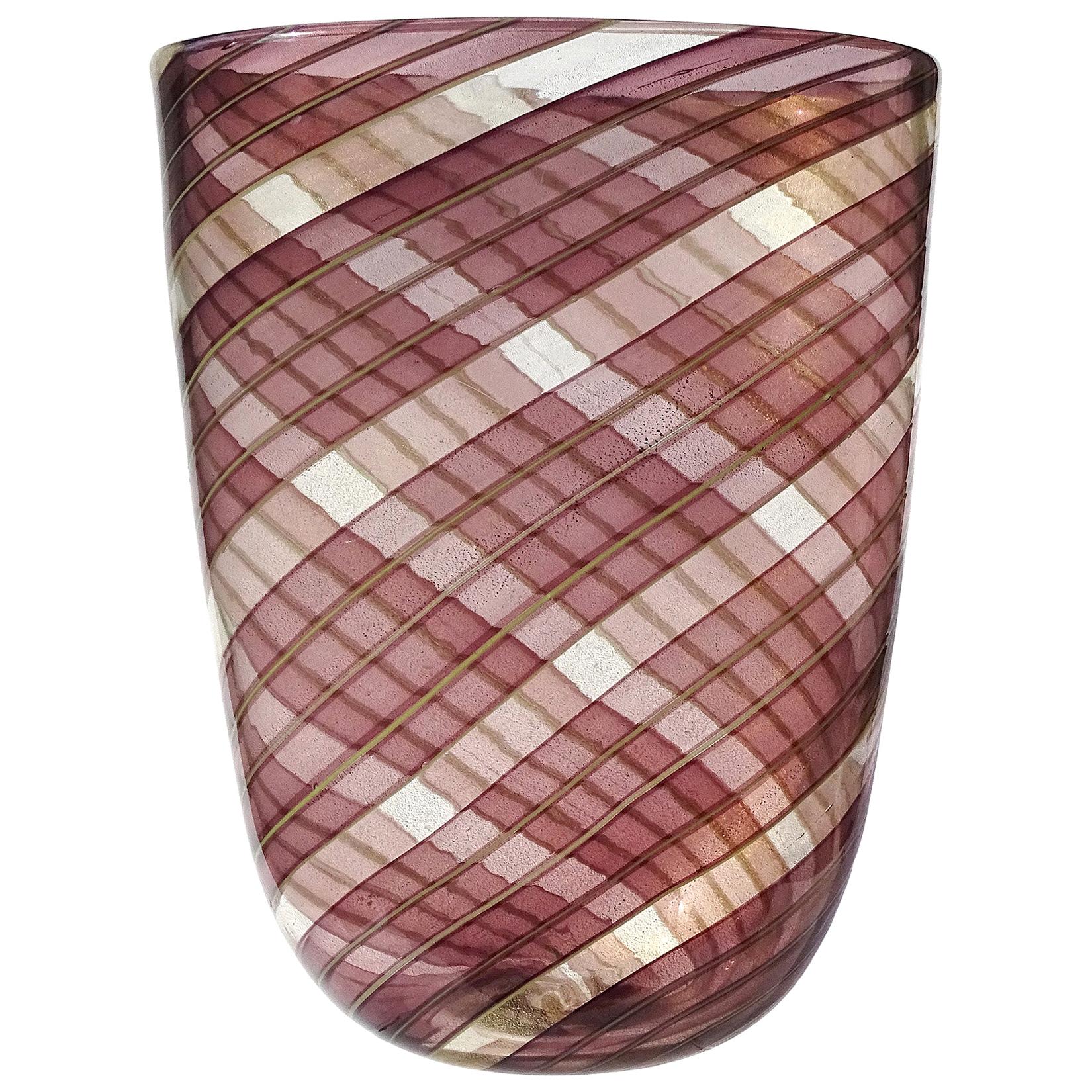 Ercole Barovier Toso Murano 1954 Purple Gold Flecks Italian Art Glass Vase For Sale