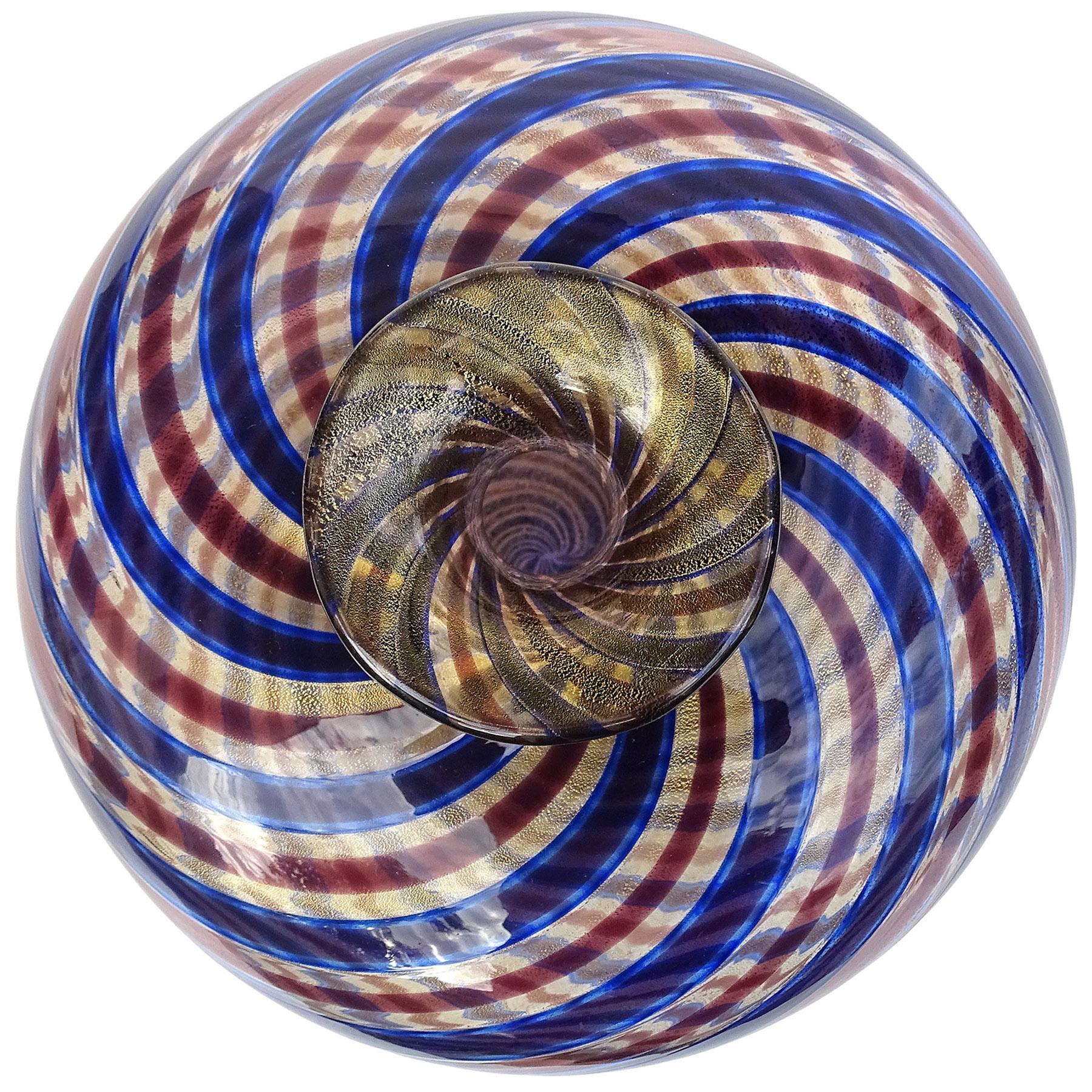 Italienische Kunstglasvase von Ercole Barovier Toso aus Muranoglas mit blauen, roten und goldenen Flecken, 1966 (Handgefertigt) im Angebot