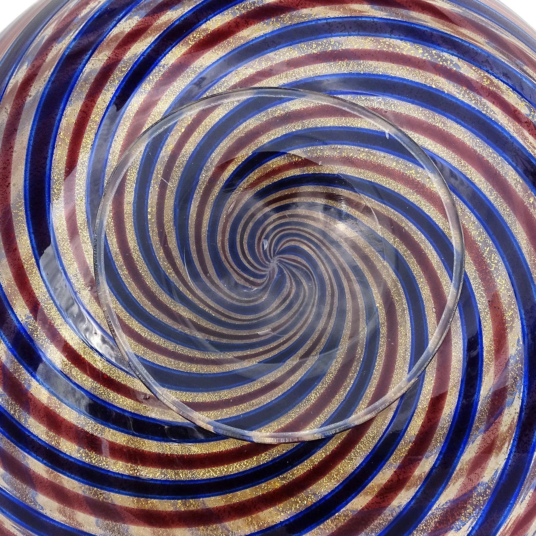 Italienische Kunstglasvase von Ercole Barovier Toso aus Muranoglas mit blauen, roten und goldenen Flecken, 1966 (Glas) im Angebot
