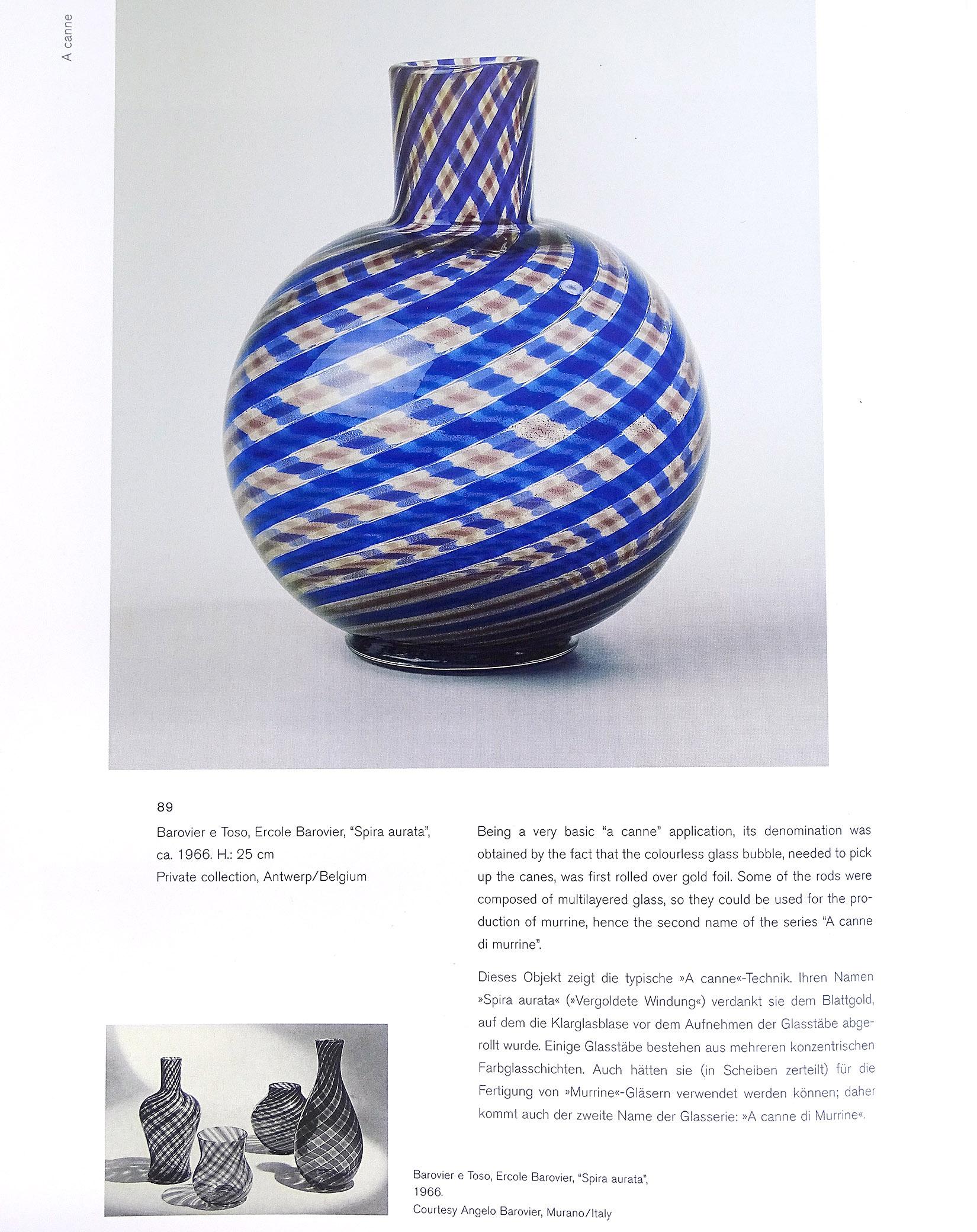 Italienische Kunstglasvase von Ercole Barovier Toso aus Muranoglas mit blauen, roten und goldenen Flecken, 1966 im Angebot 1