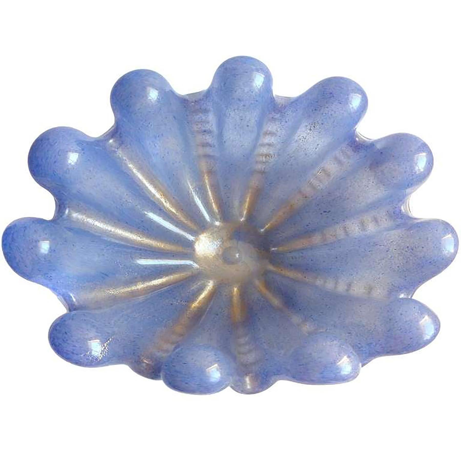 Ercole Barovier Toso Murano Azul Motas Doradas Vaso de Concha de Vidrio Artístico Italiano Art Decó en venta