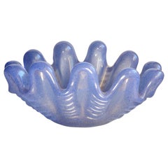 Ercole Barovier Toso Murano Blue Gold Flecks Italian Art Glass Conch Shell Bowl