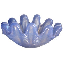 Ercole Barovier Toso Murano - Bol conque en verre d'art italien bleu moucheté d'or