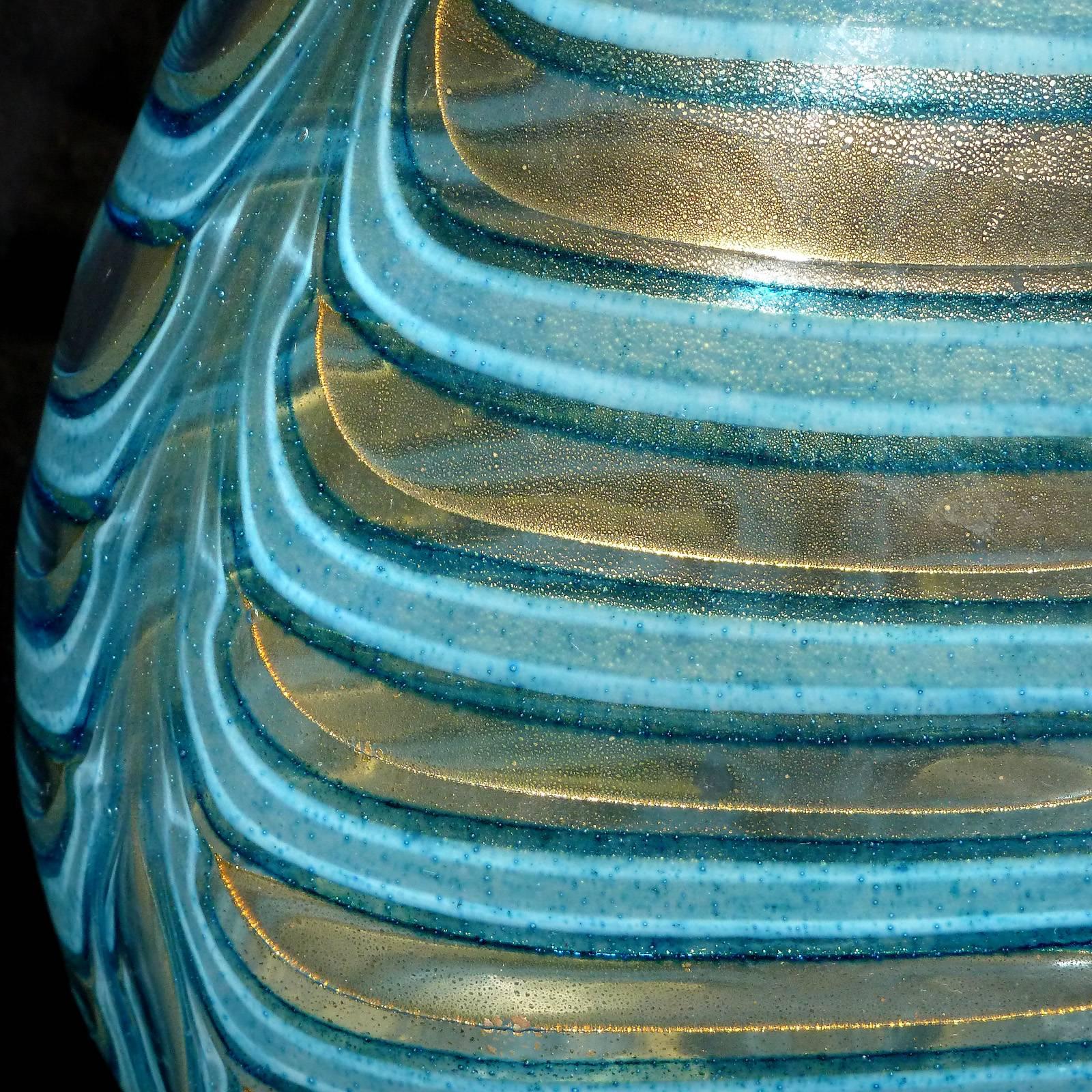 Mid-20th Century Ercole Barovier Toso Murano Blue Gold Flecks Italian Art Glass Flower Vase