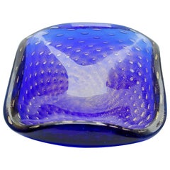 Vintage Ercole Barovier Toso Murano Dark Cobalt Blue Gold Flecks Italian Art Glass Bowl