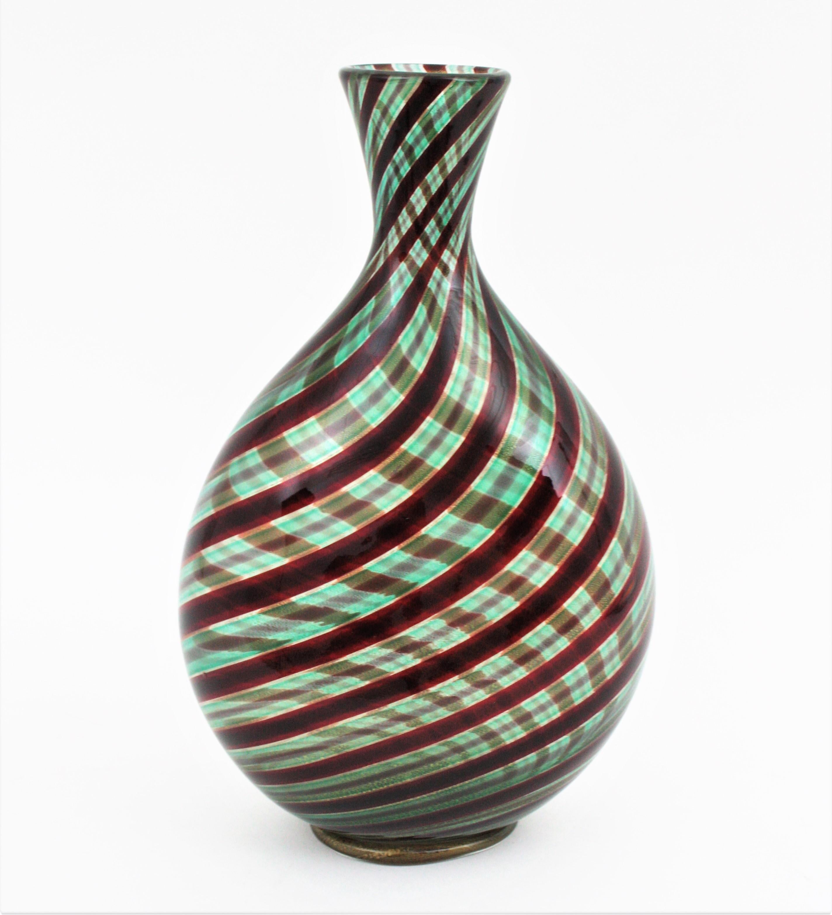 Ercole Barovier Toso Murano Glass Spira Aurata Vase, 1960s For Sale 2