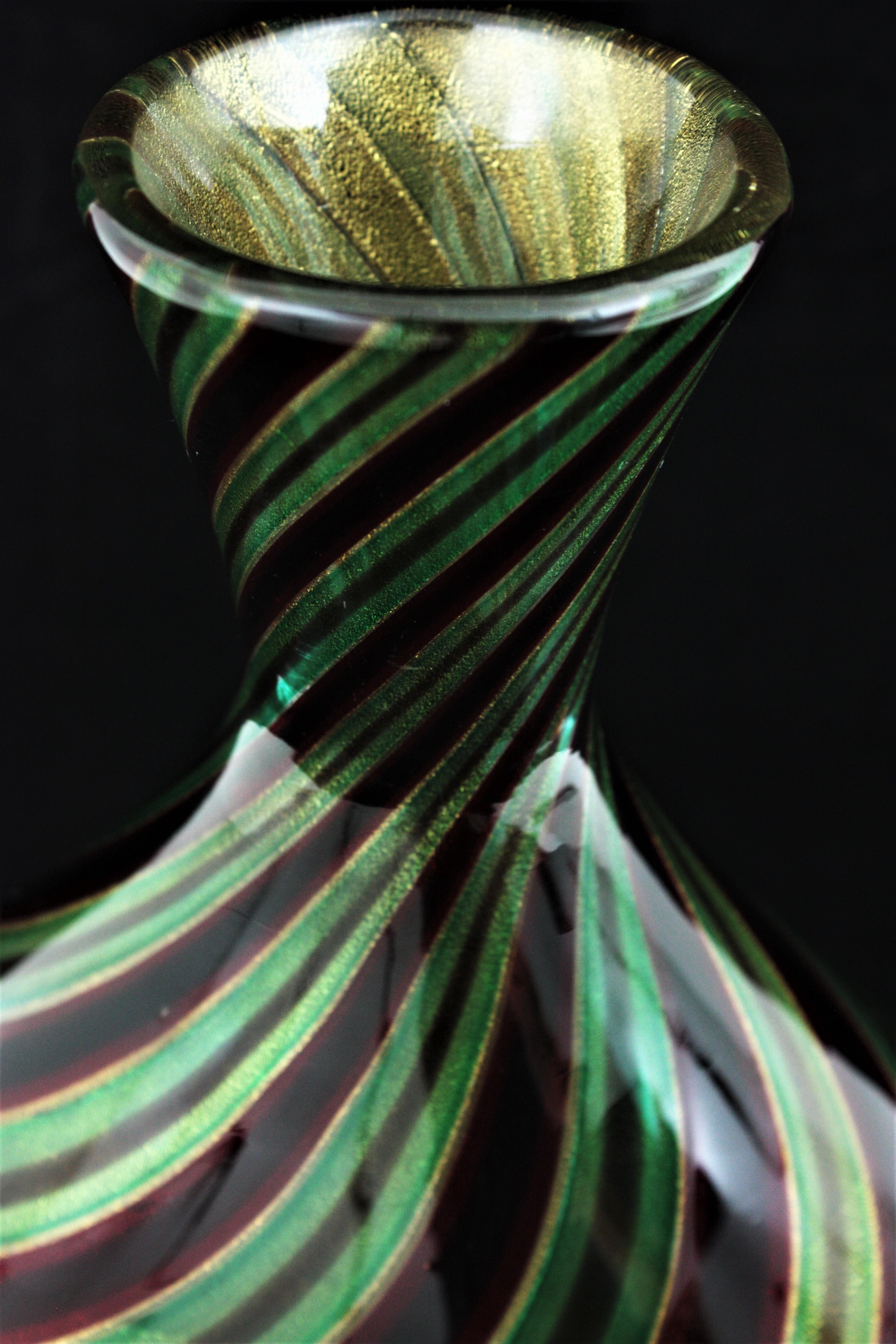Ercole Barovier Toso Murano Glass Spira Aurata Vase, 1960s For Sale 7